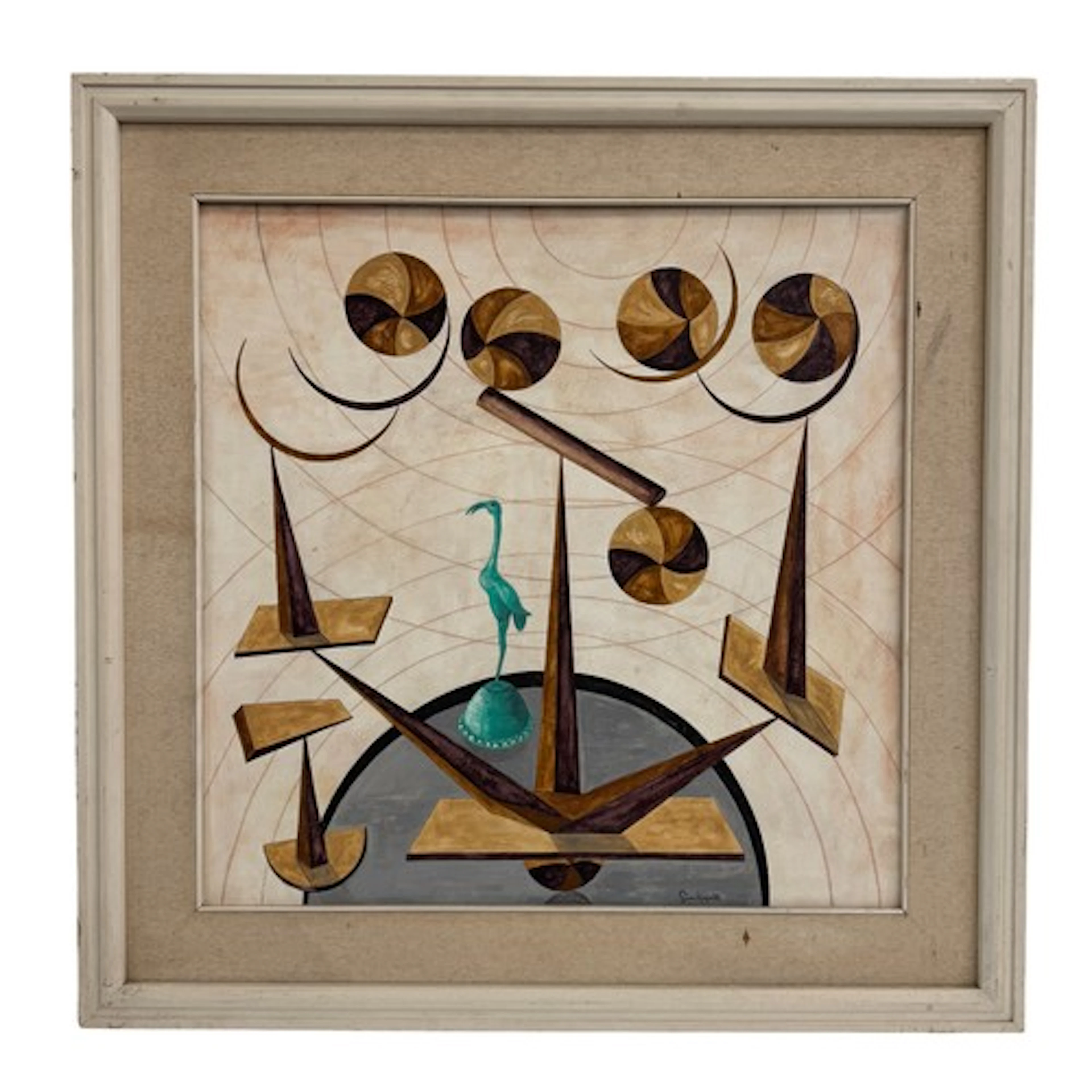 A 20th century abstract composition of spheres, spires and a...