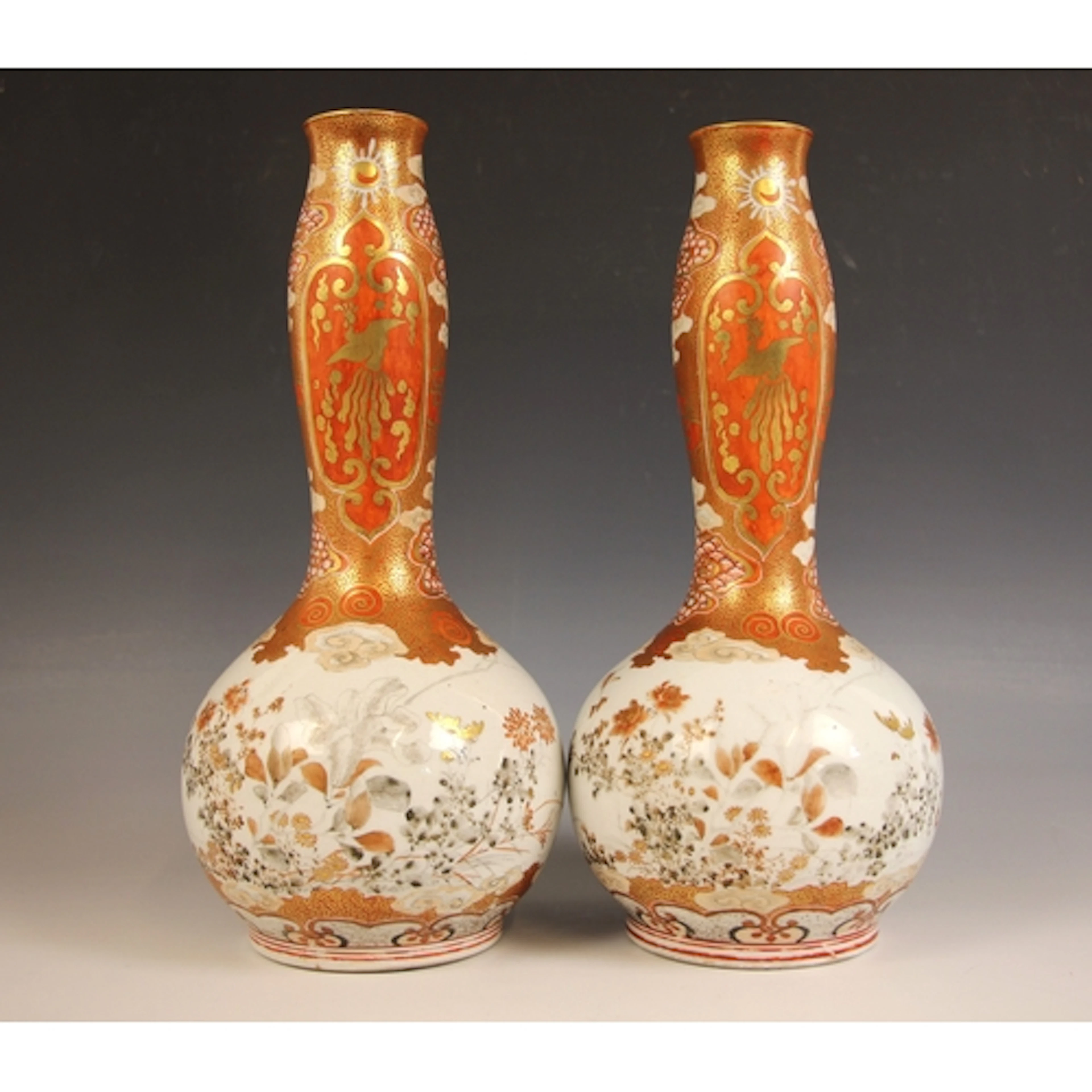 A pair of Japanese Kutani Porcelain vases, Meiji Period (186...