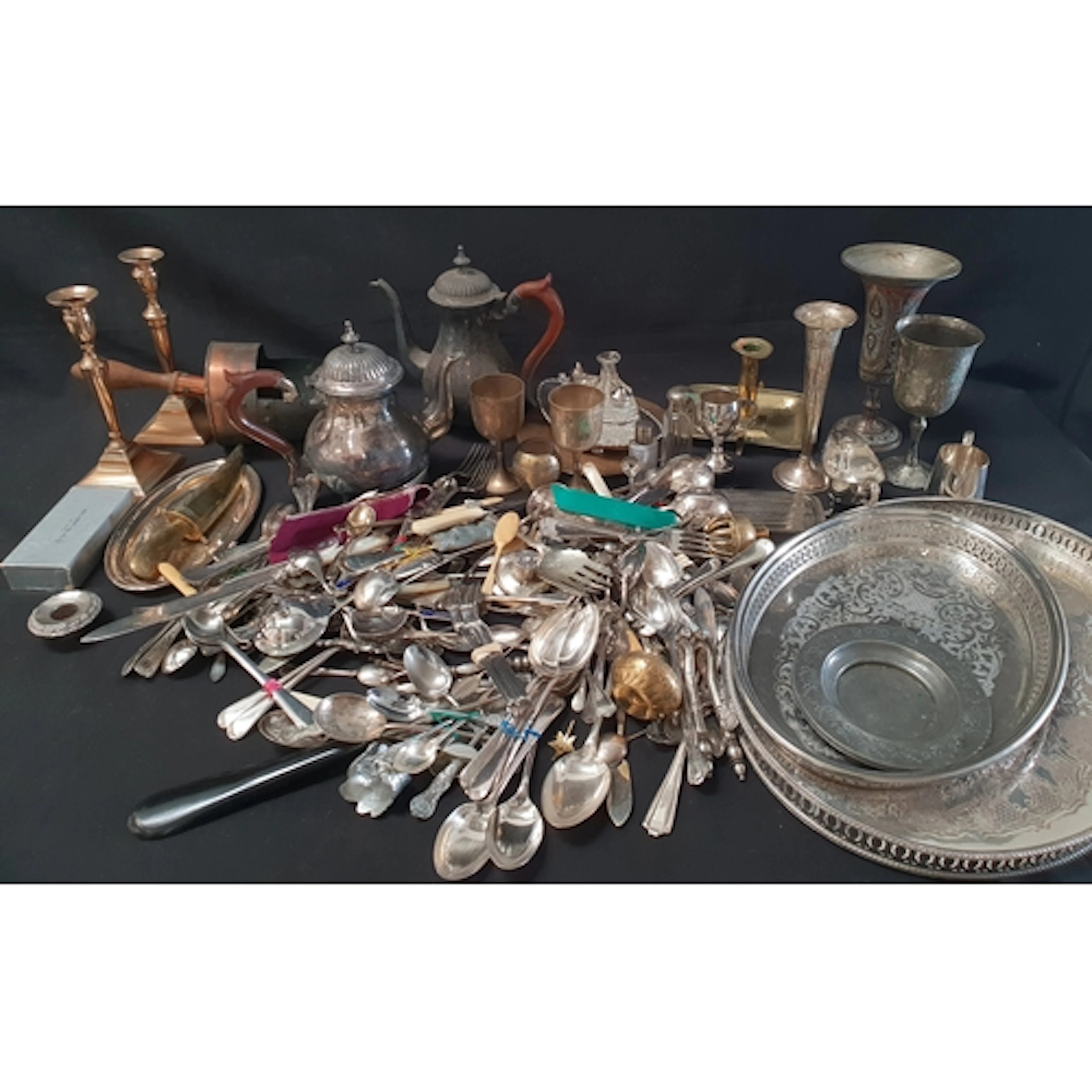 SELECTION OF PLATED AND METALWARE including serving trays w...