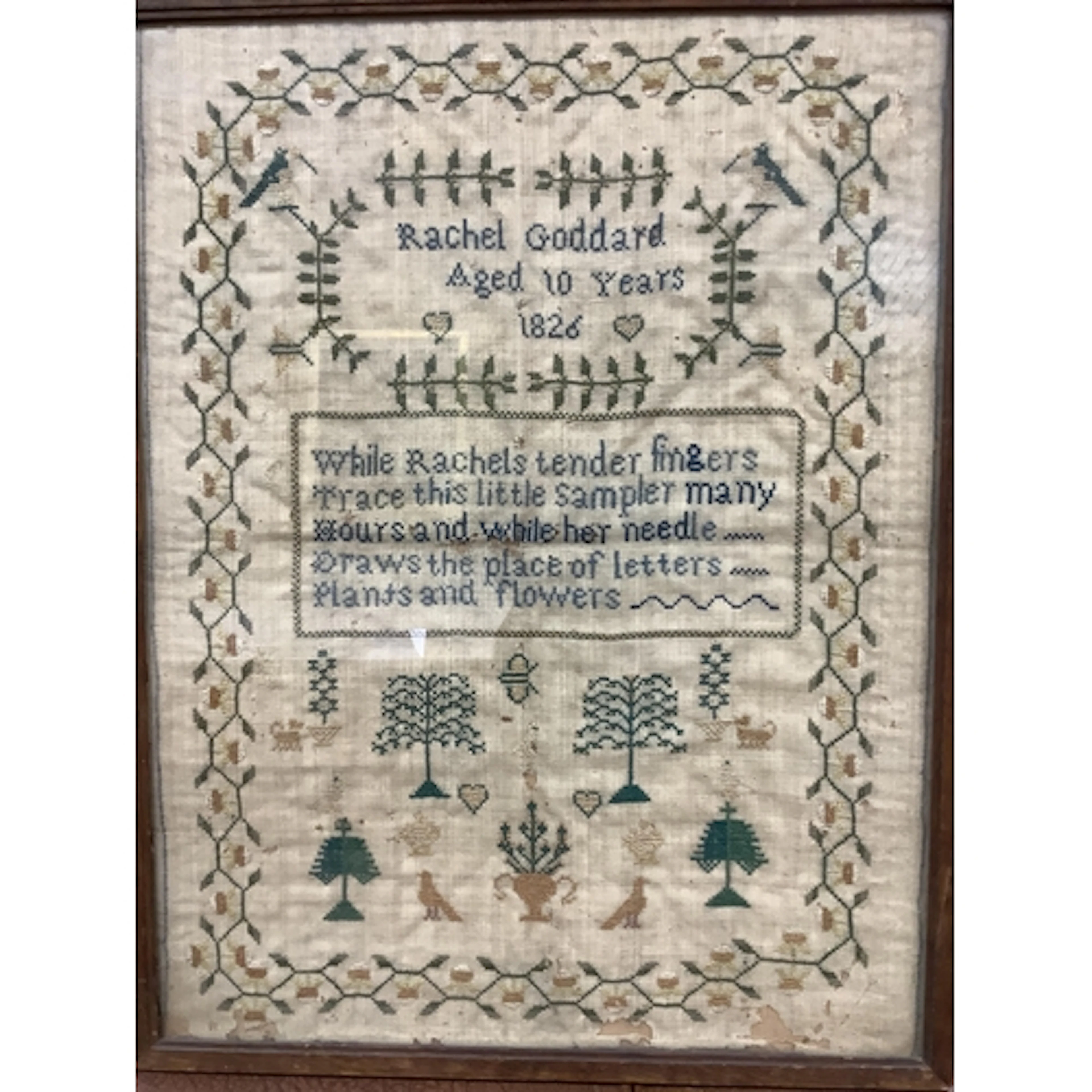 A 19th century George IV sampler by Rachel Goddard, age 10 y...