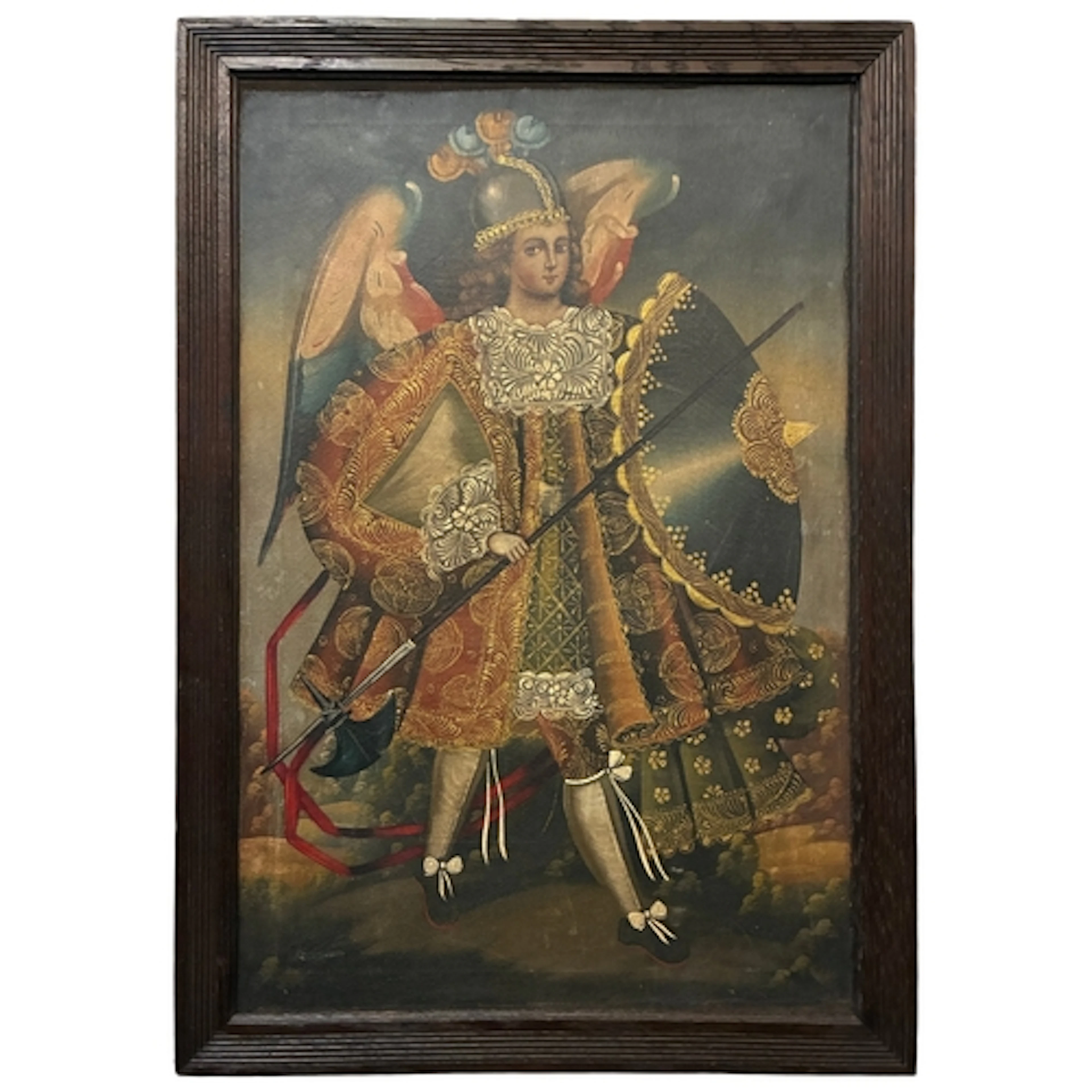 Cusco School, 20th Century - An armoured archangel holding a...