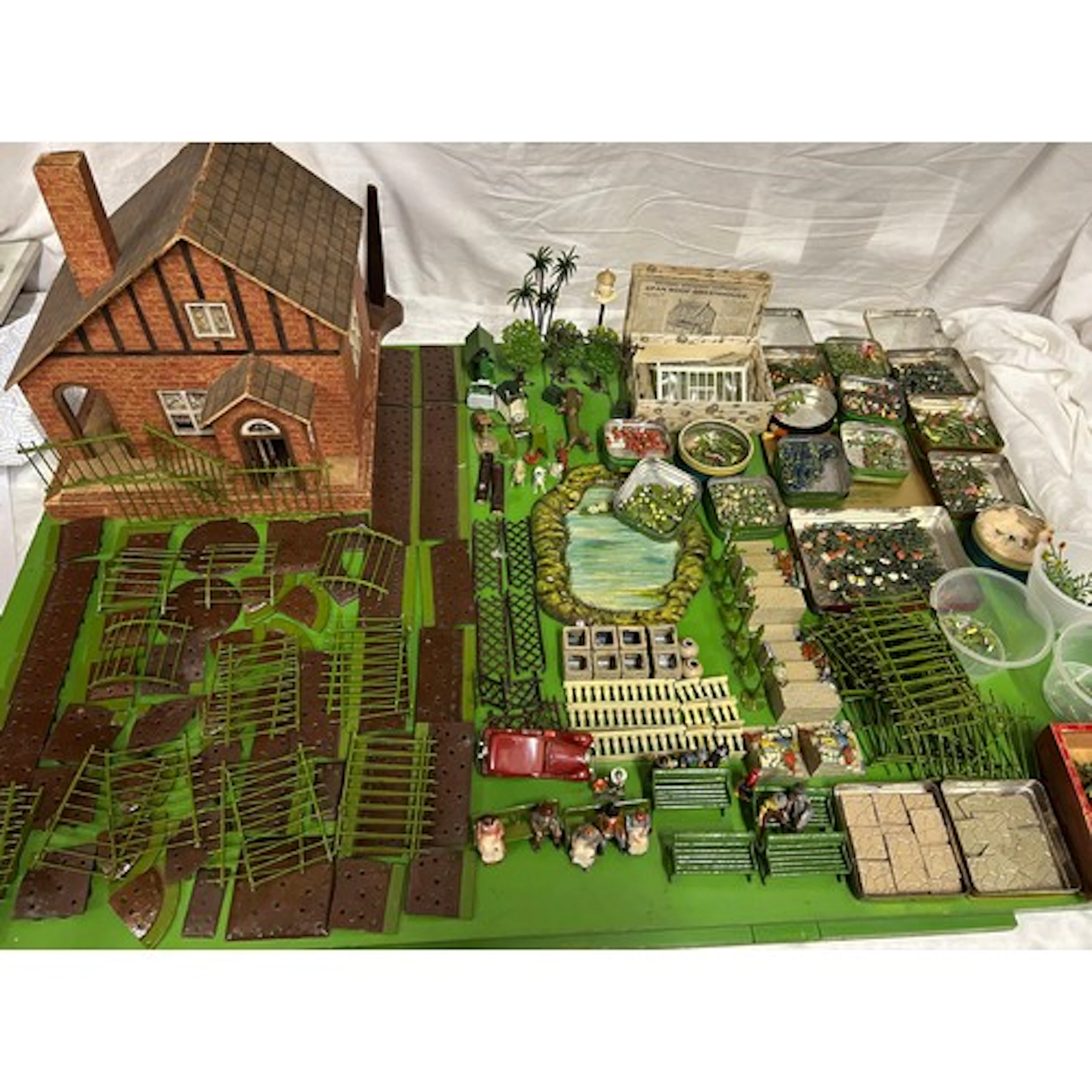 Britains Ltd 1930's miniature gardening to include green fen...