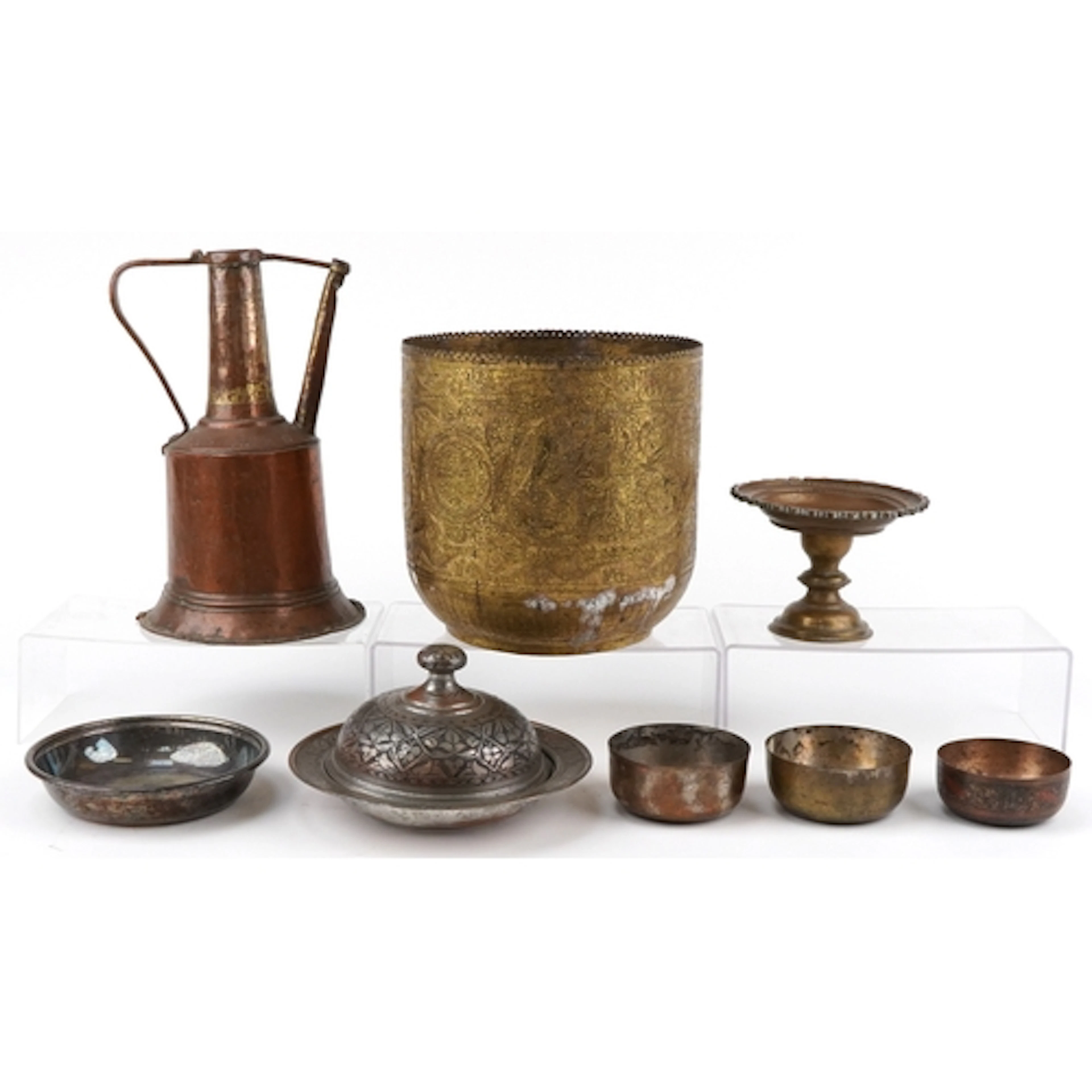 Collection of antique Eastern metalware including an Indian ...