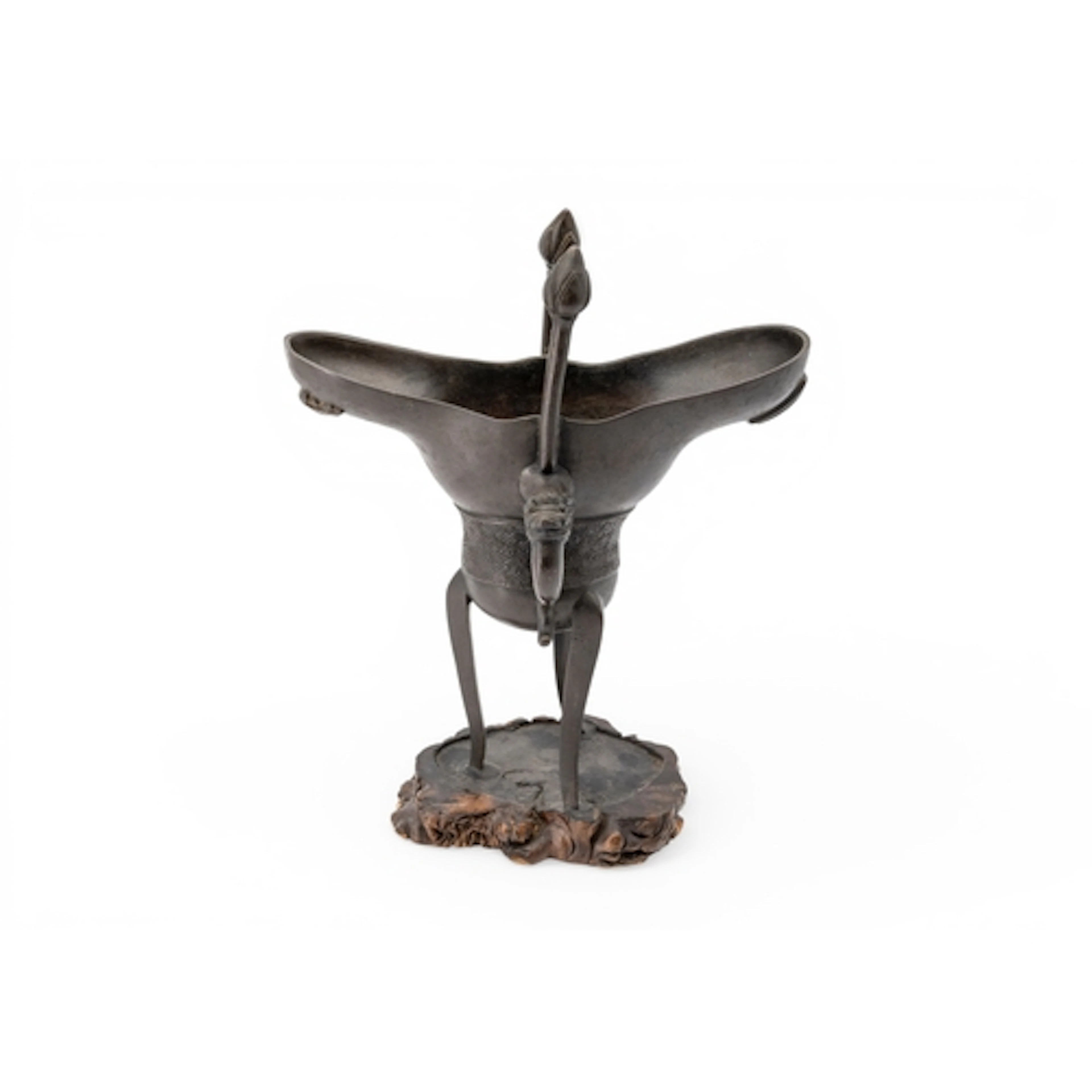 A LARGE BRONZE ARCHAISTIC RITUAL VESSEL (JUE) LATE QING DYNA...
