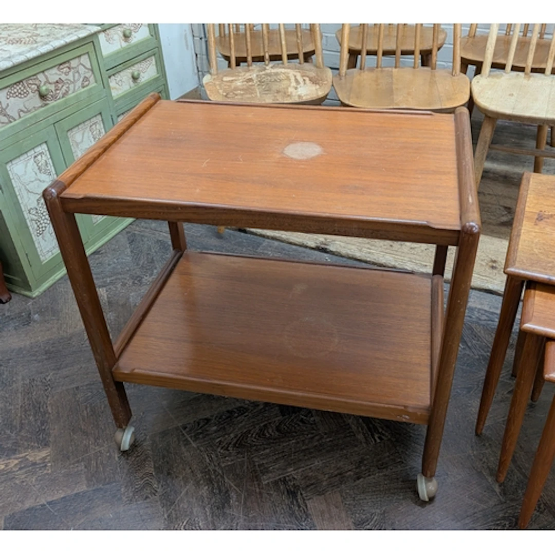 Vintage teak two tier tea trolley