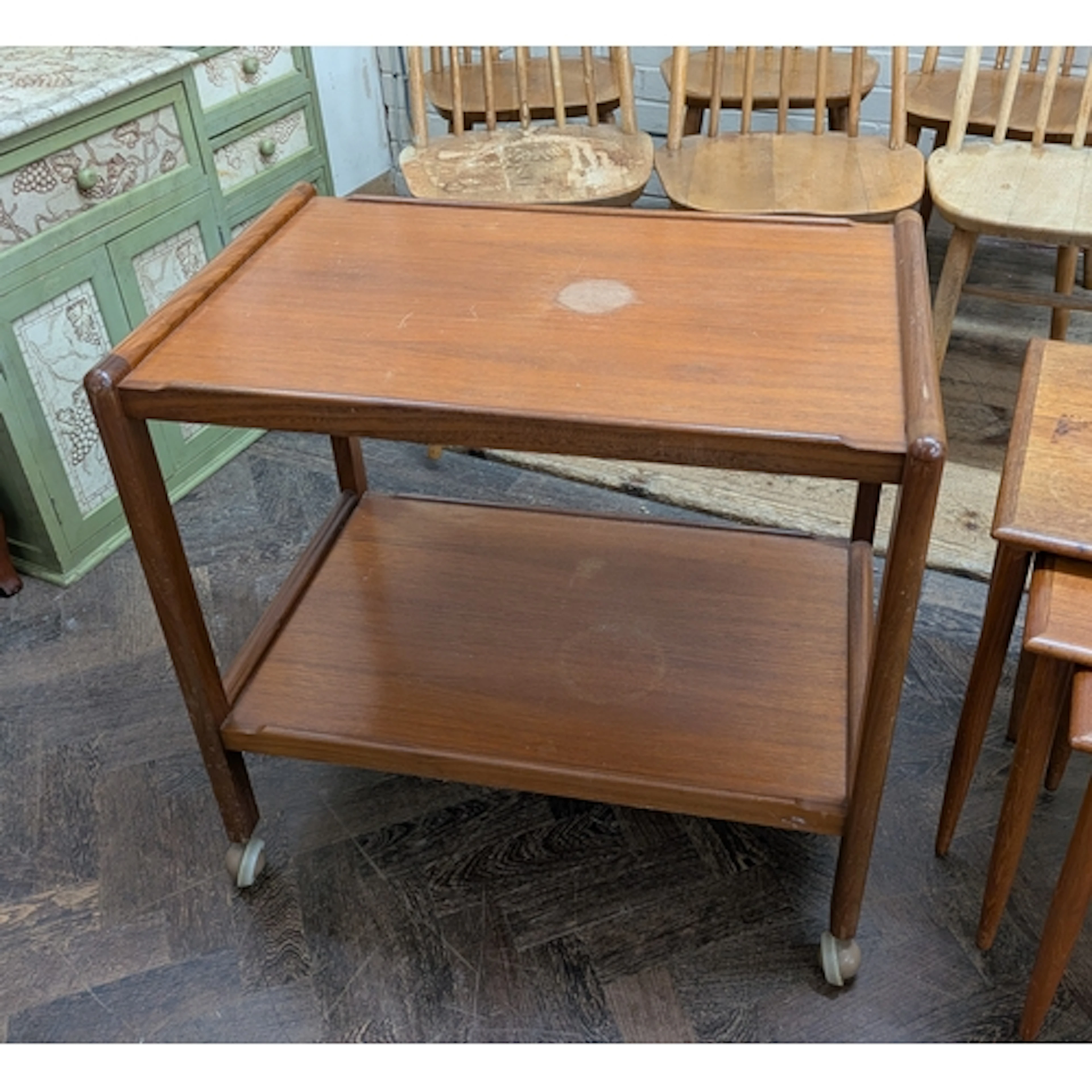 Vintage teak two tier tea trolley