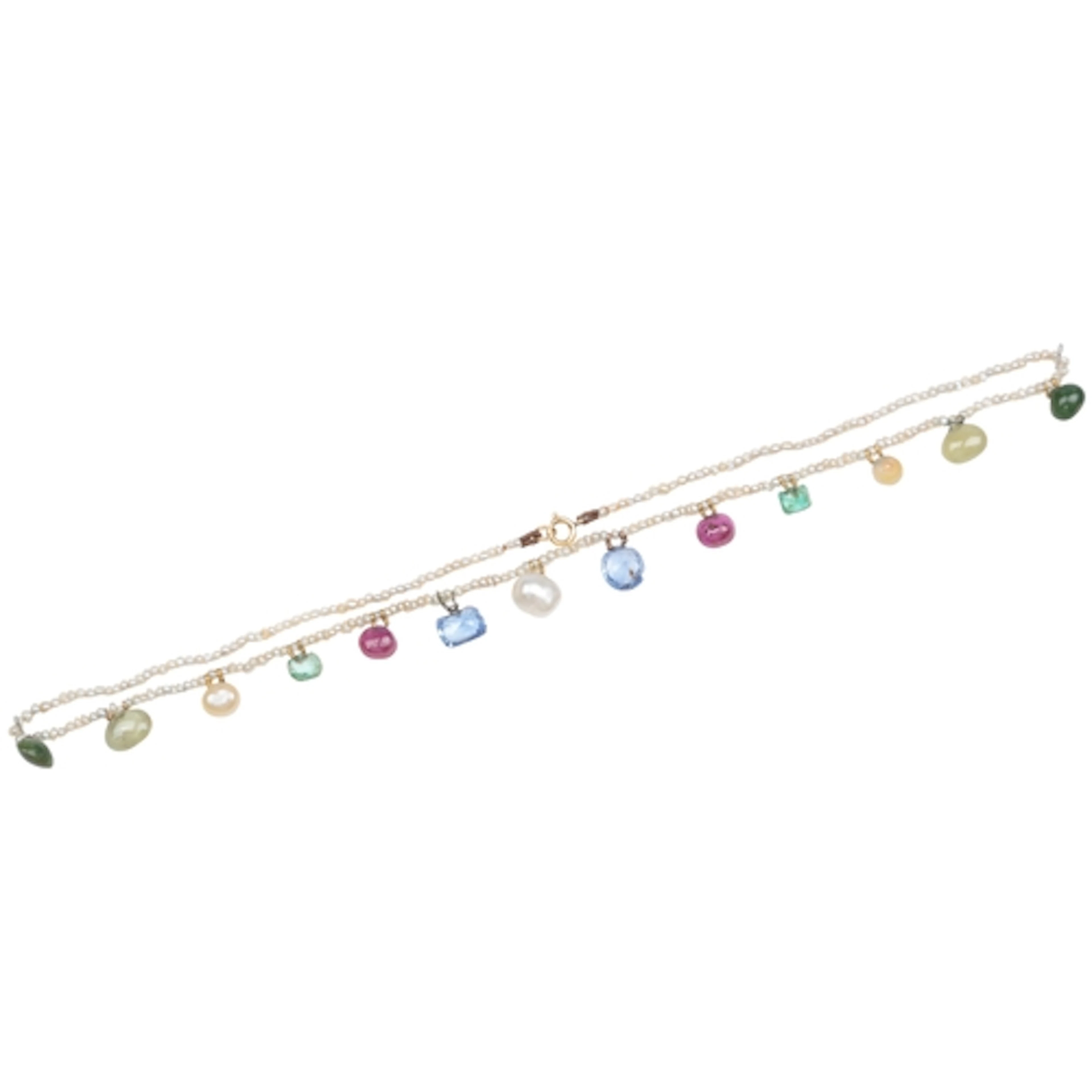 A seed pearl and gem-set fringe necklace, designed as a stra...