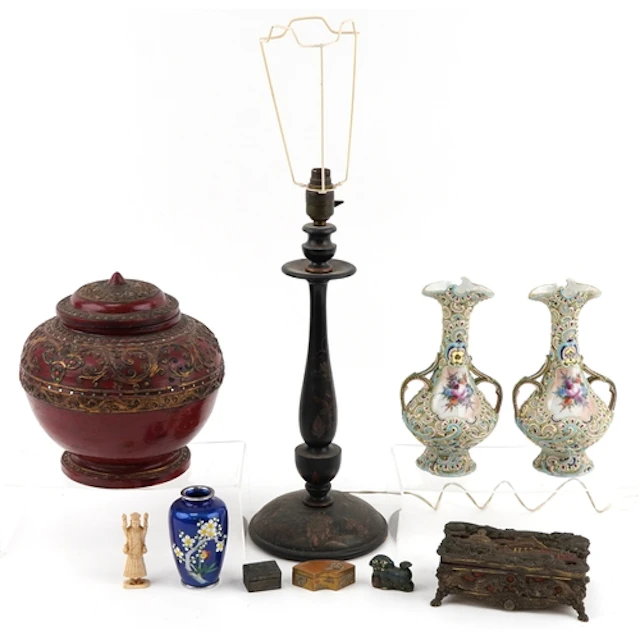 Asian ceramics, wood and metalware including a pair of Japan...