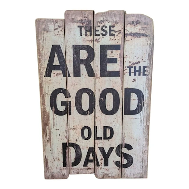 A contemporary novelty slogan sign. 'These are the good old ...
