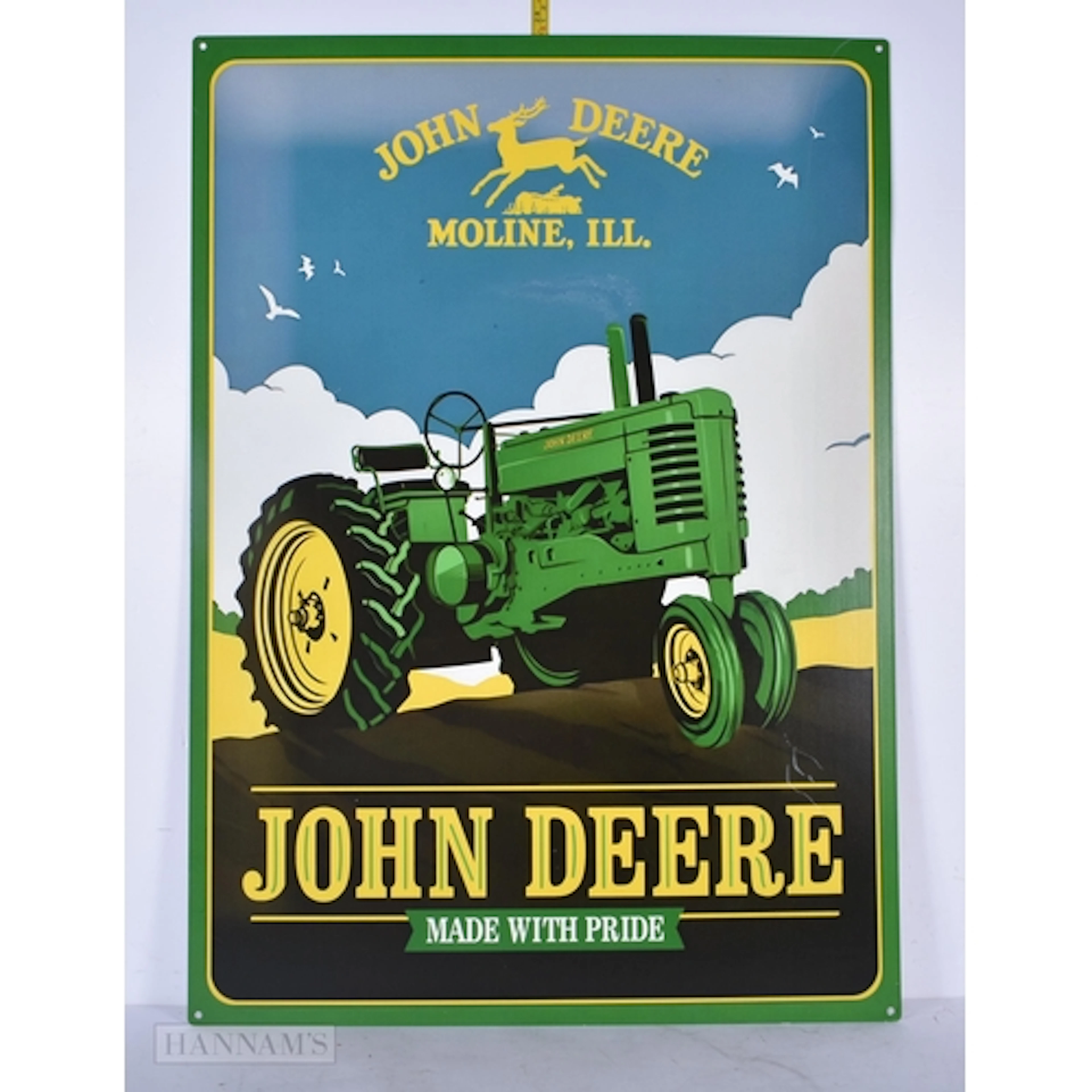 A Tin plate sign John Deere made with pride 70 x 50cm