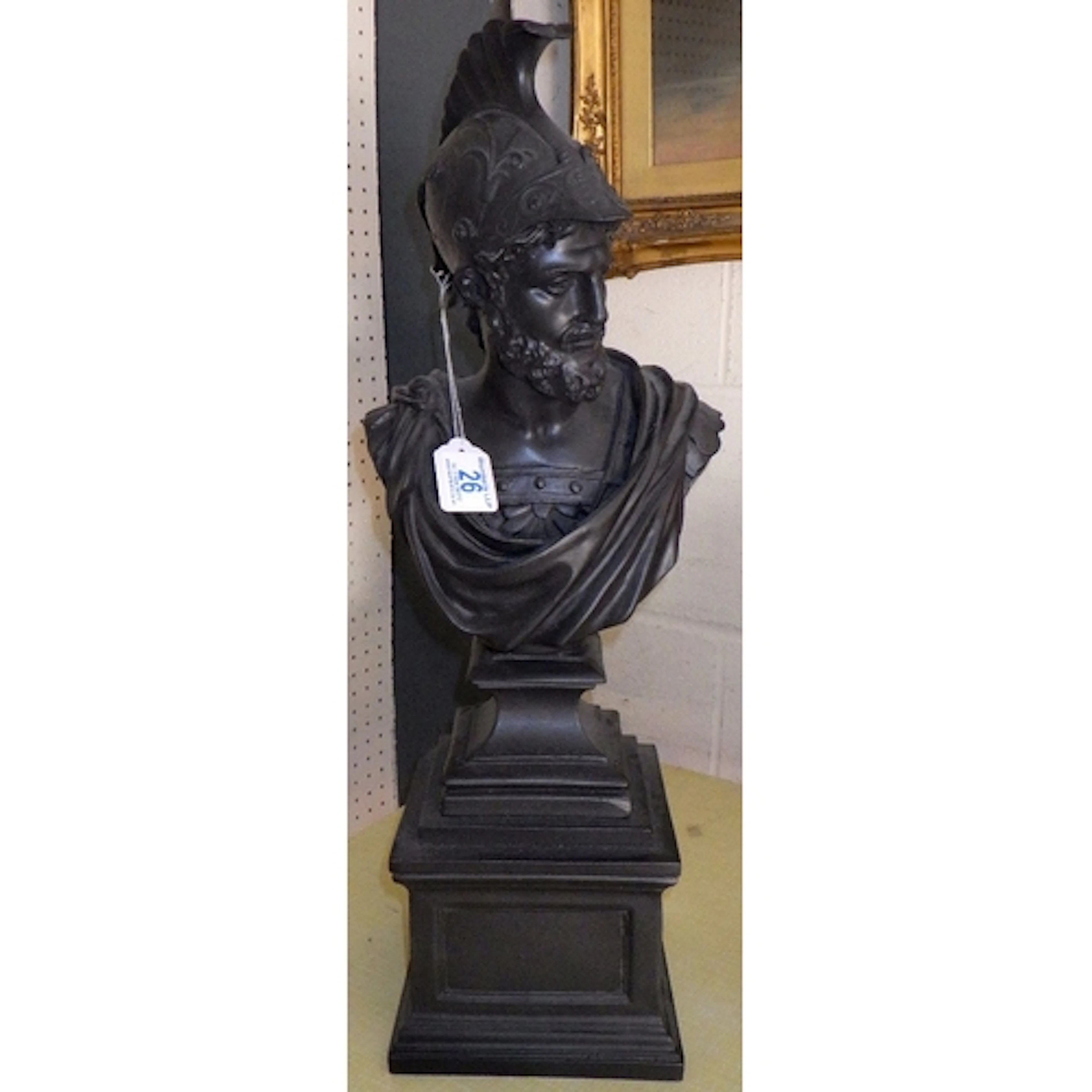 A resin bust of a Roman soldier