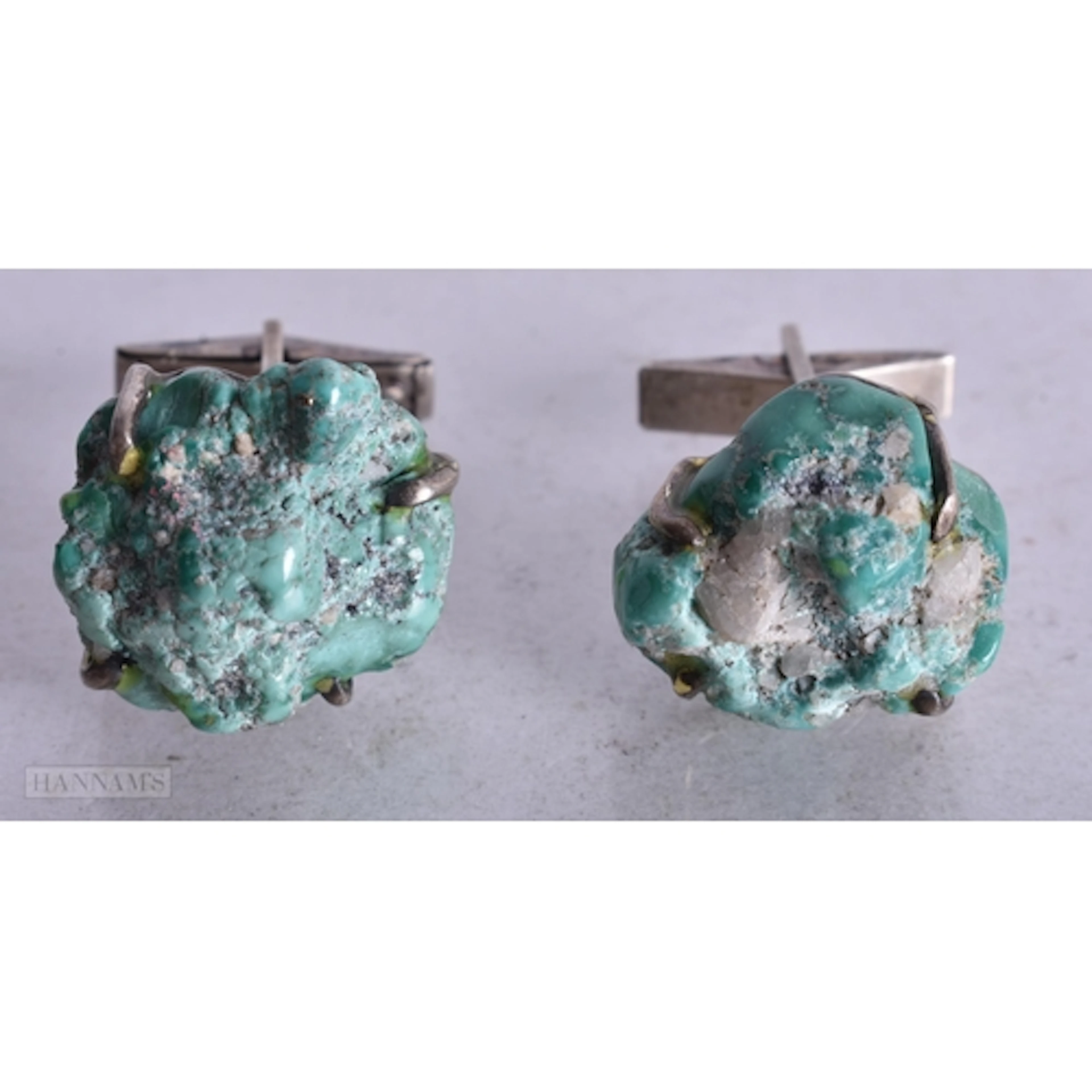 A PAIR OF SILVER AND TURQUOISE EARRINGS. 16.2 grams. 2 cm x ...