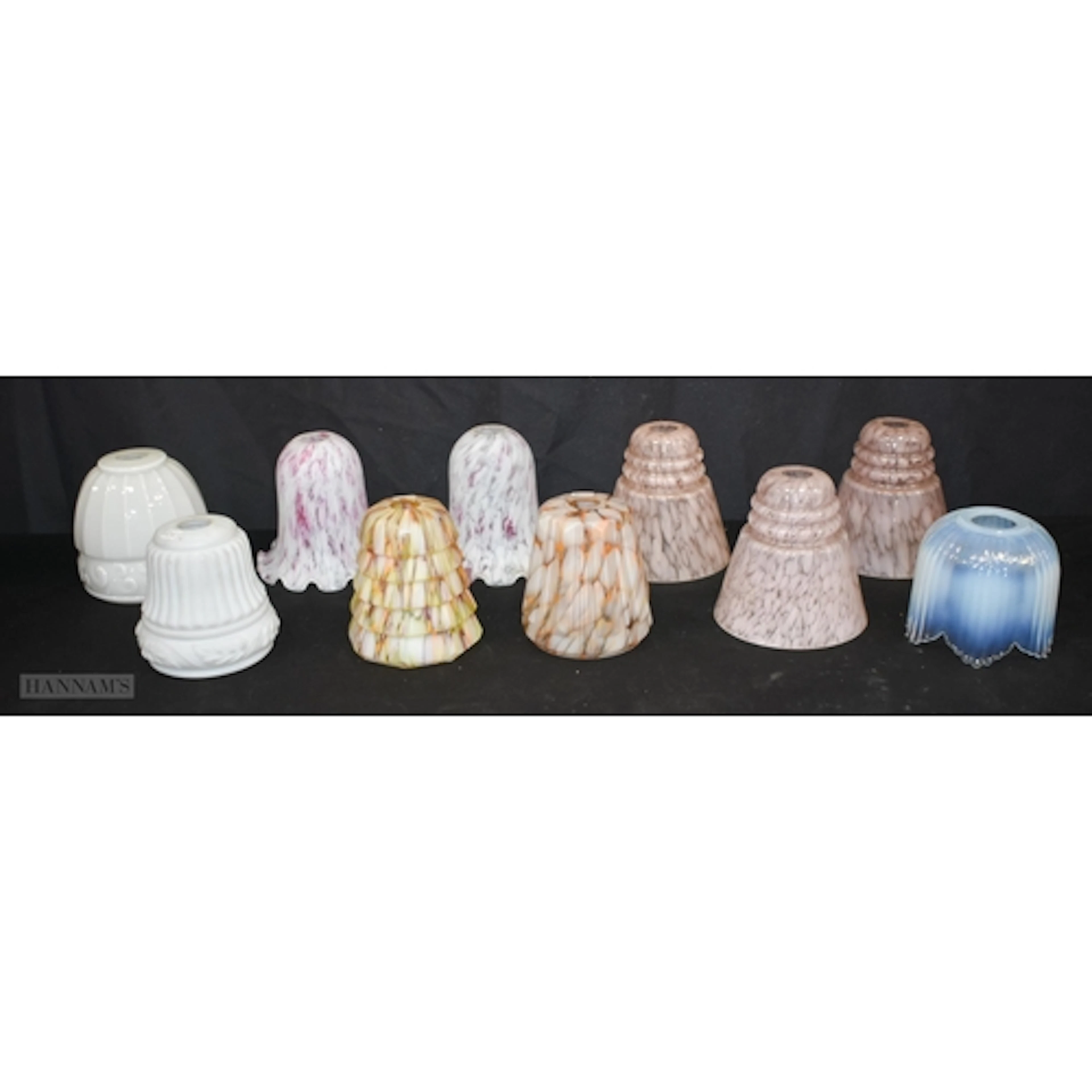 A collection of vintage glass lampshades Opaline, marbled, ...