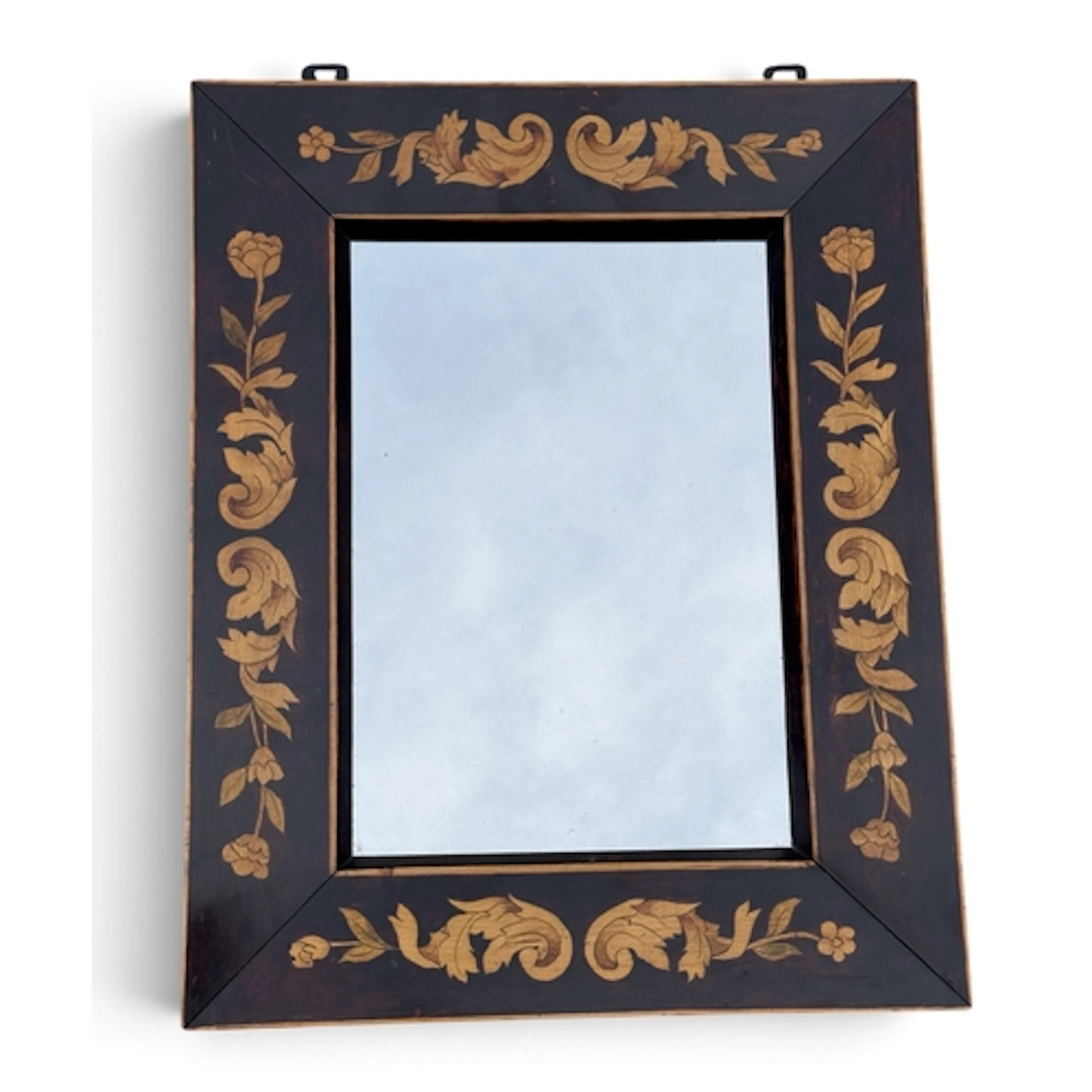 A DUTCH MARQUETRY INLAID WALL MIRROR Mahogany with satinwood...