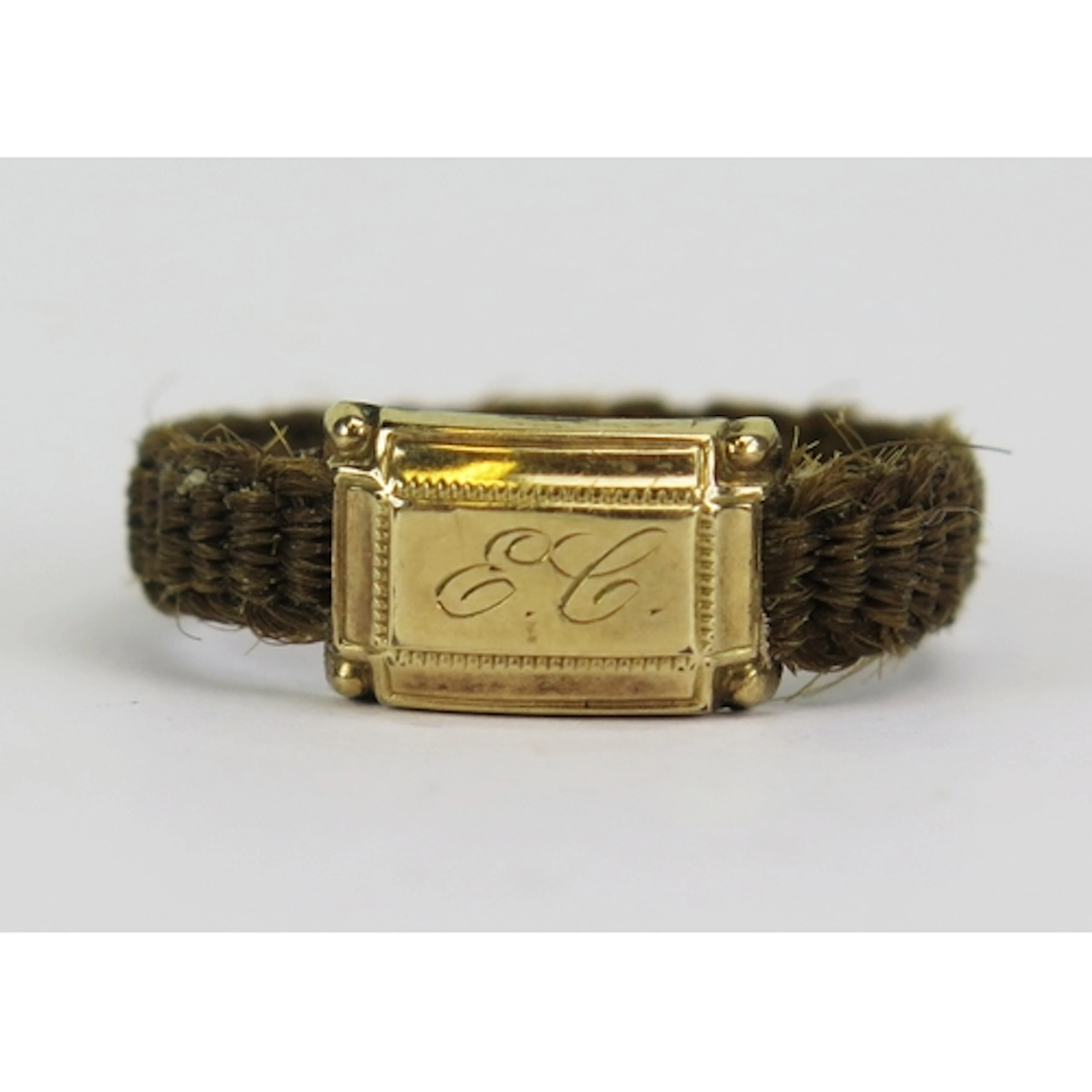 19th century woven hair and precious yellow metal memorial r...