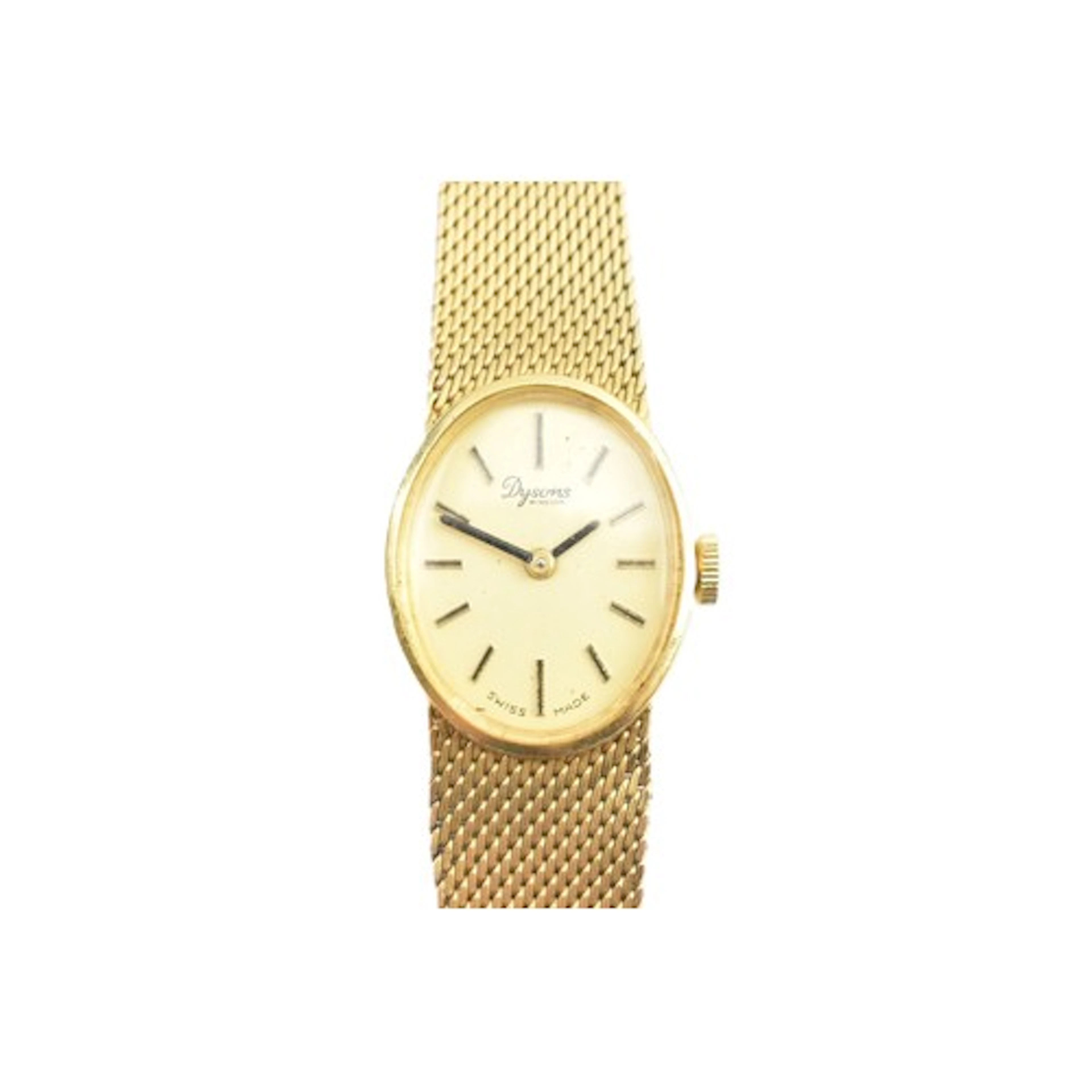 A Dysons 9ct gold ladies quartz wristwatch, the oval dial ha...