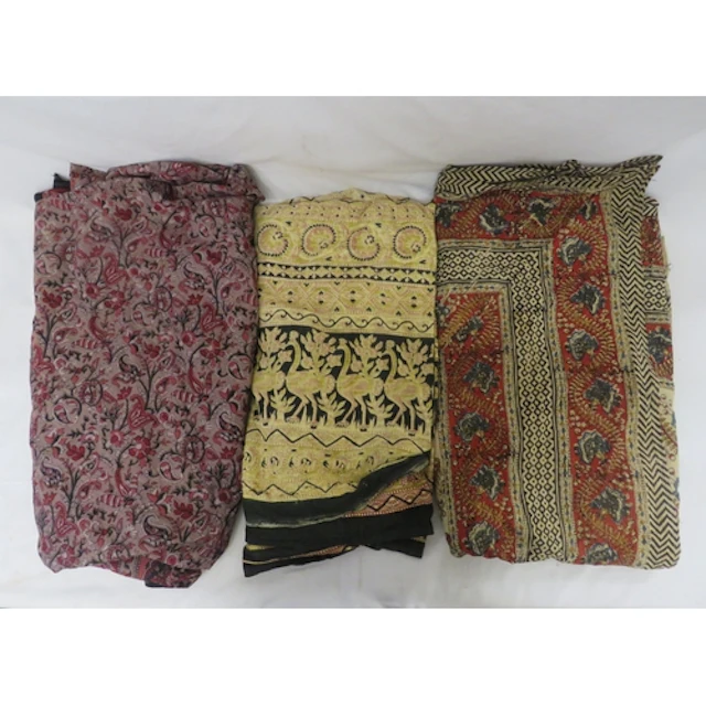3 Lightweight Indian Style Printed Bedspreads, burgundy & gr...