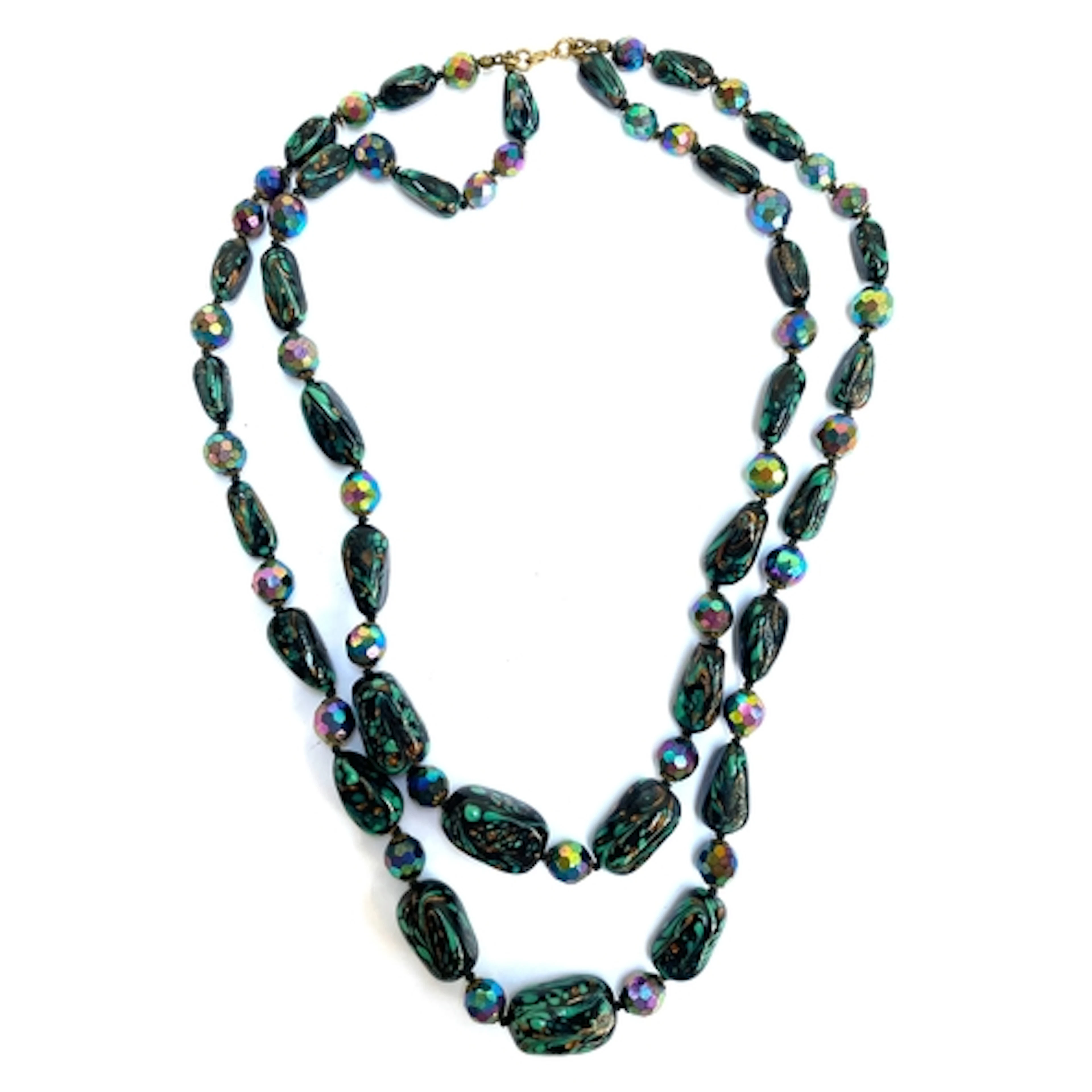 A 1950s two strand aurora borealis bead and Murano glass bea...