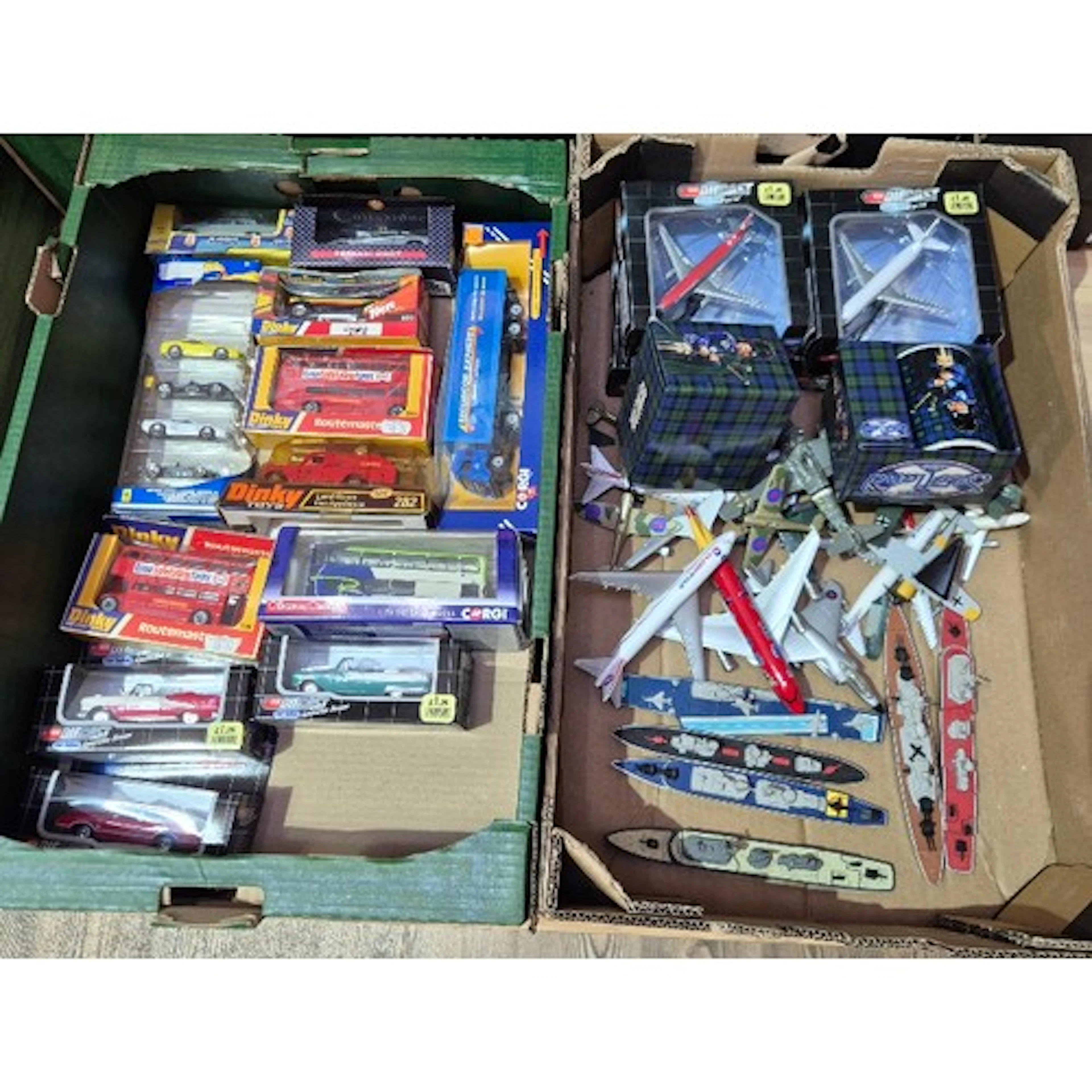 Two boxes of assorted model vehicles to include Dinky, Coprg...