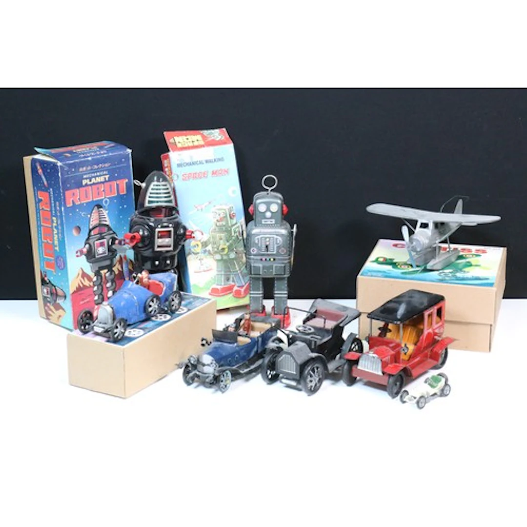 Collection of tinplate models to include boxed Ha Ha Toy Mec...