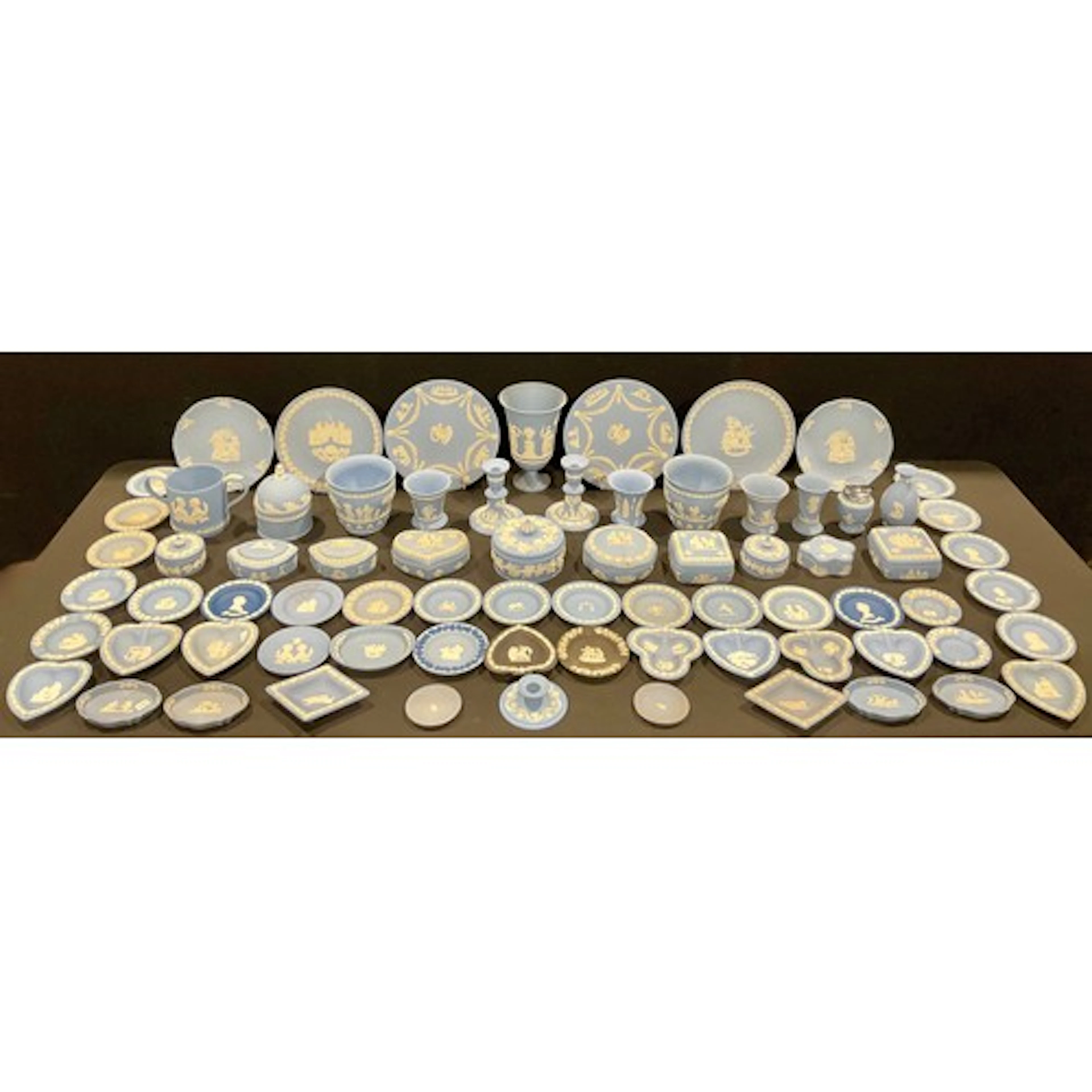 Wedgwood Jasperware - a matched pair of blue Jasperware cach...