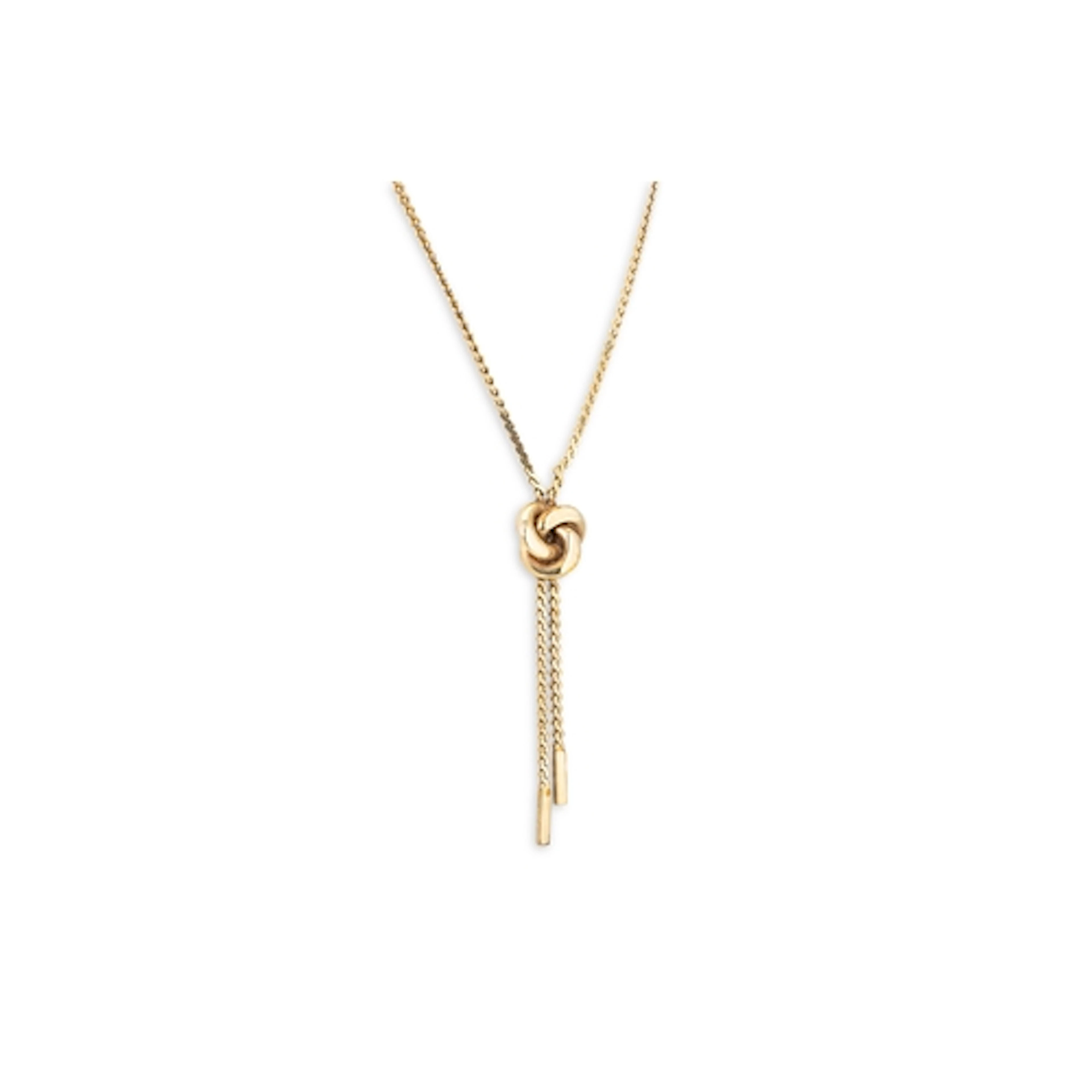 A 9CT GOLD NECKLACE, lariat style, 7.8 g.