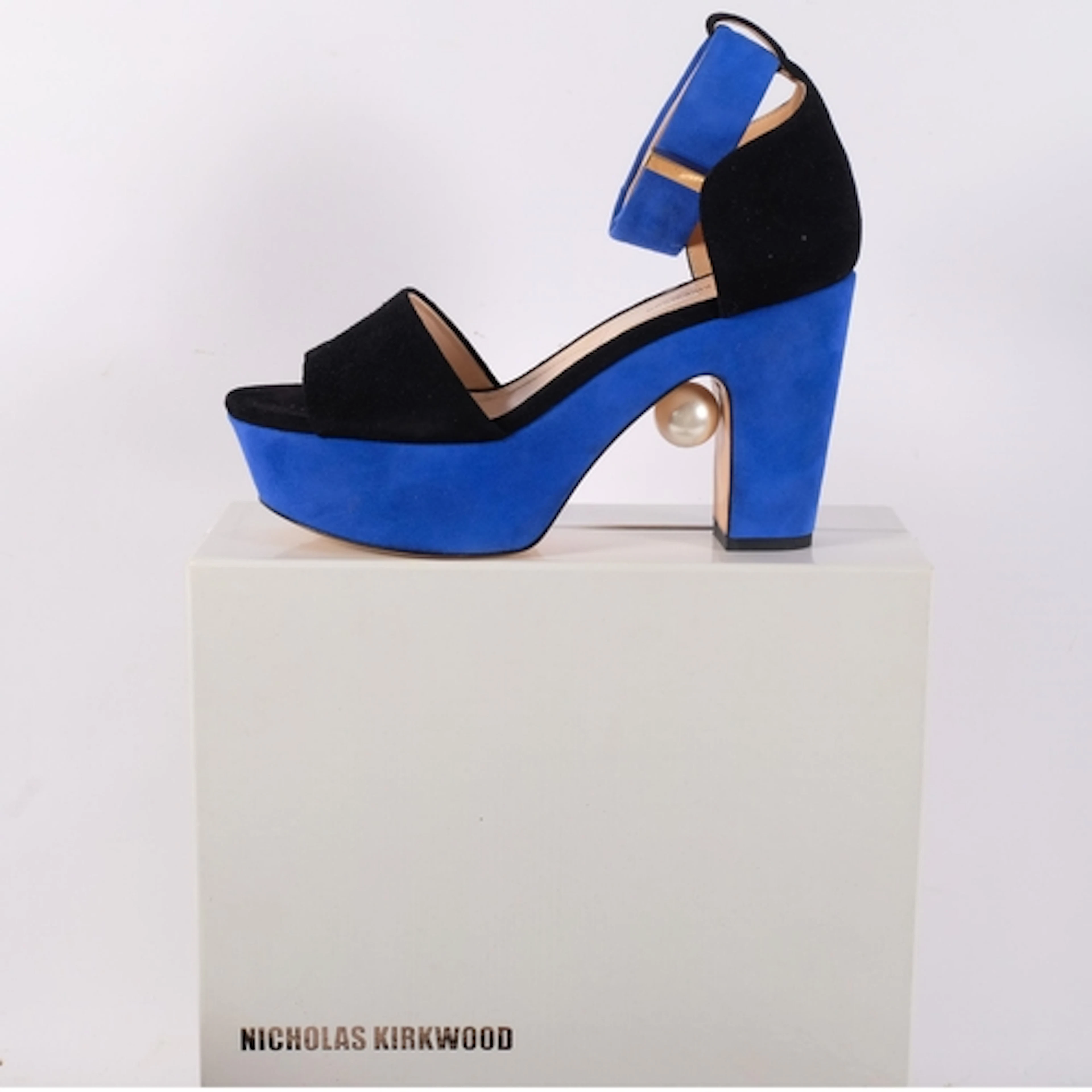 A pair of Nicholas Kirkwood blue and black suede-covered pla...