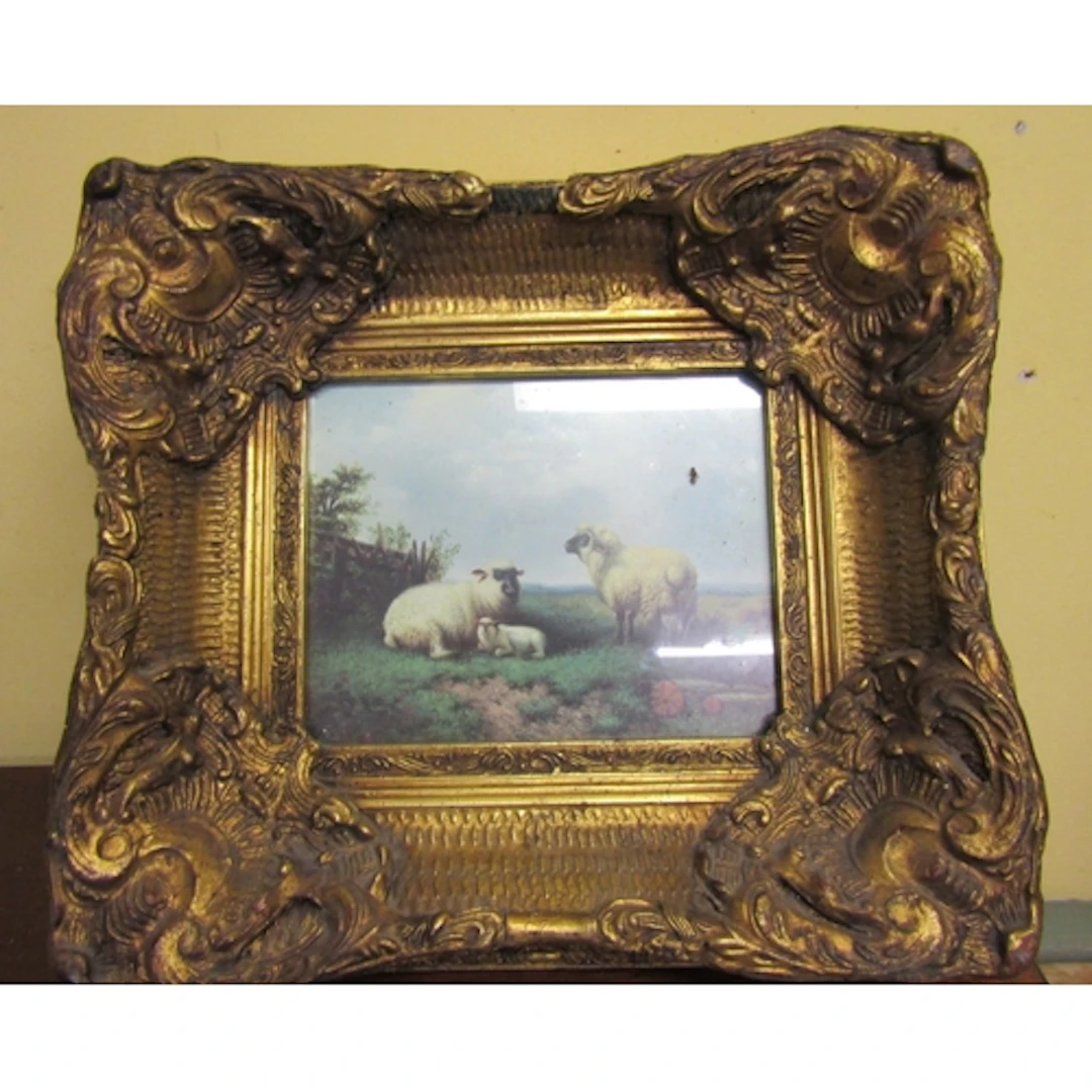 Gilt Decorated Picture Sheep in Landscape Approximately 10 I...