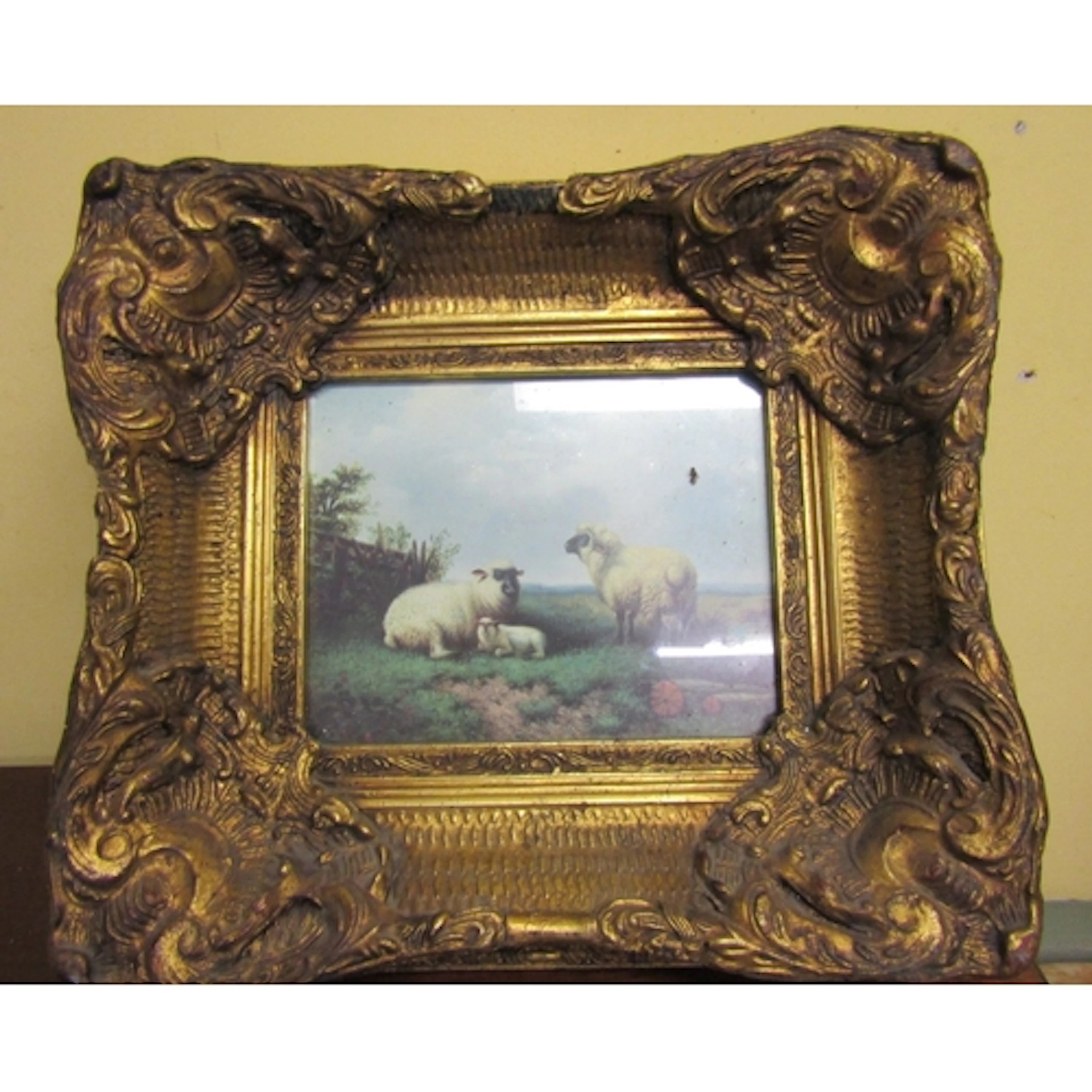 Gilt Decorated Picture Sheep in Landscape Approximately 10 I...