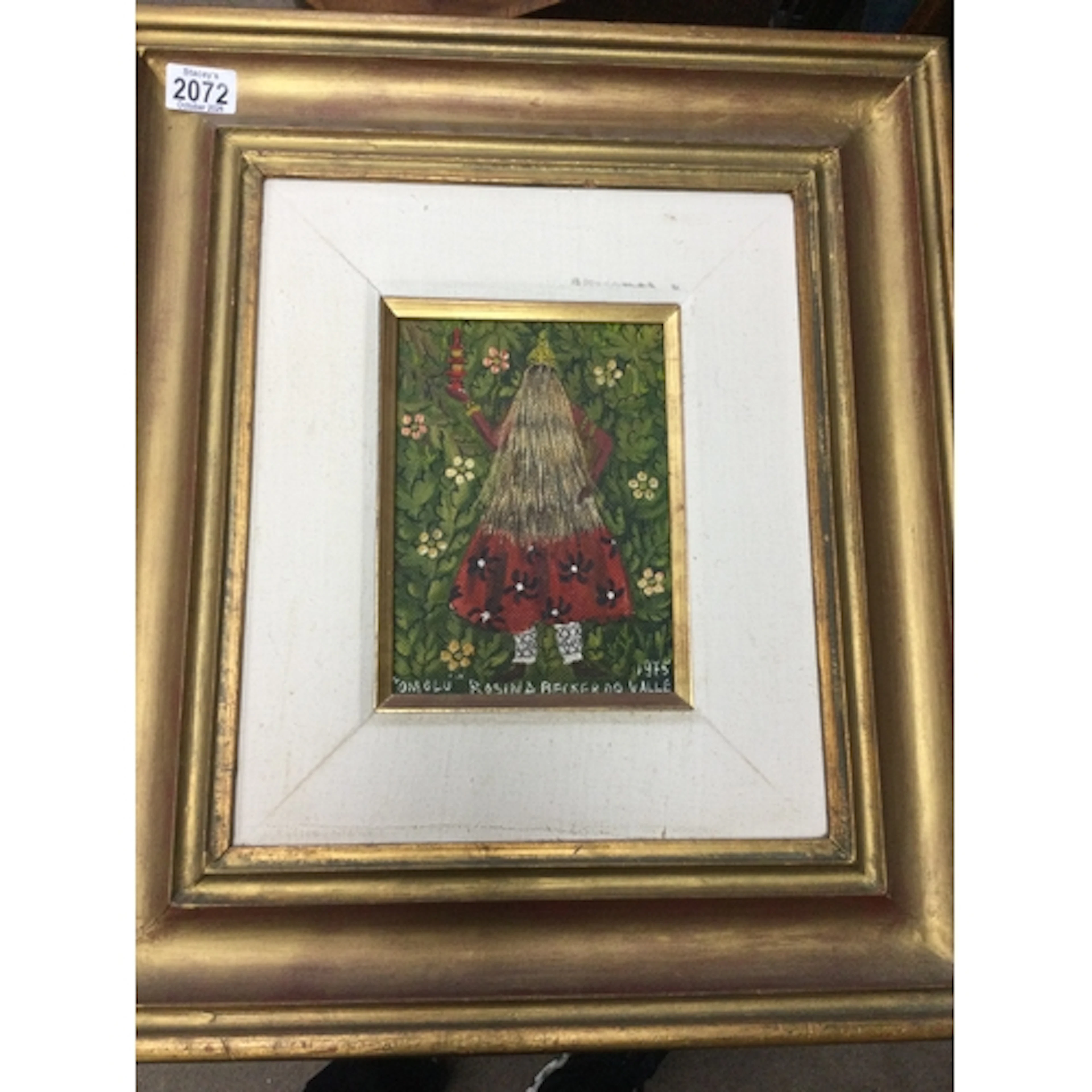 Framed oil on board entitled omolu signed Rosina Becker 1975...