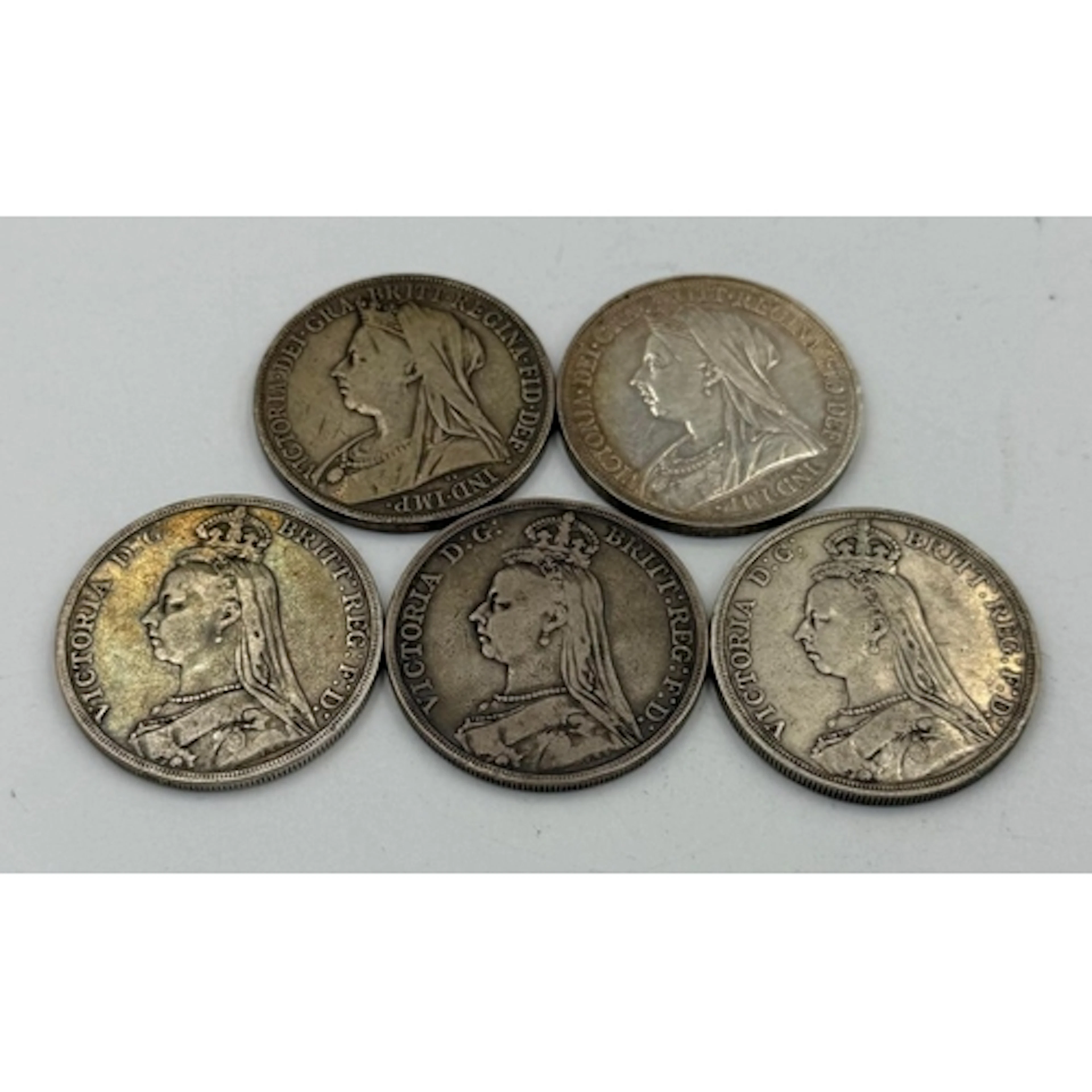 A selection of five Victorian Crowns: 1899, 1889, 1890, 1887...