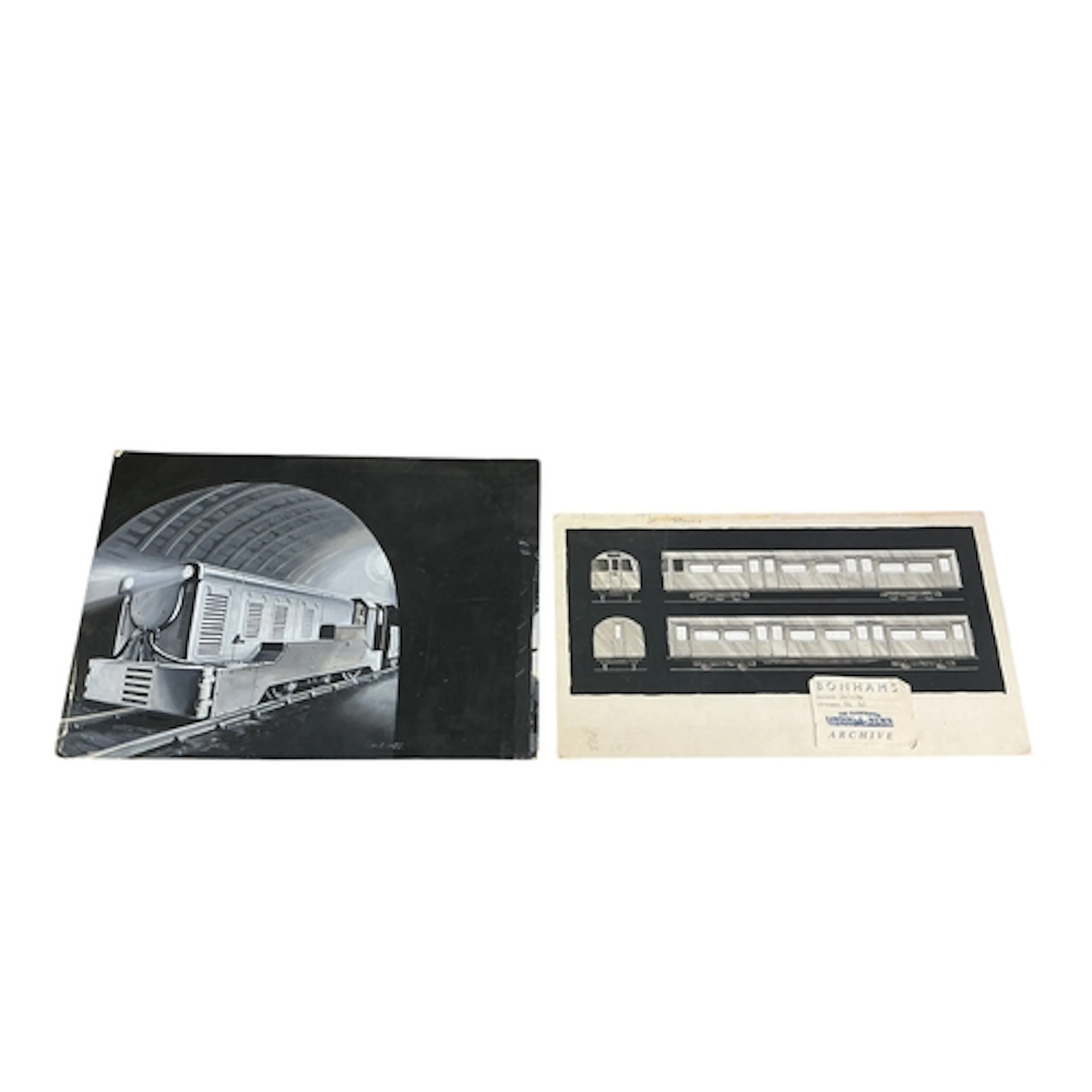 Two original artwork black and white technical drawings of c...