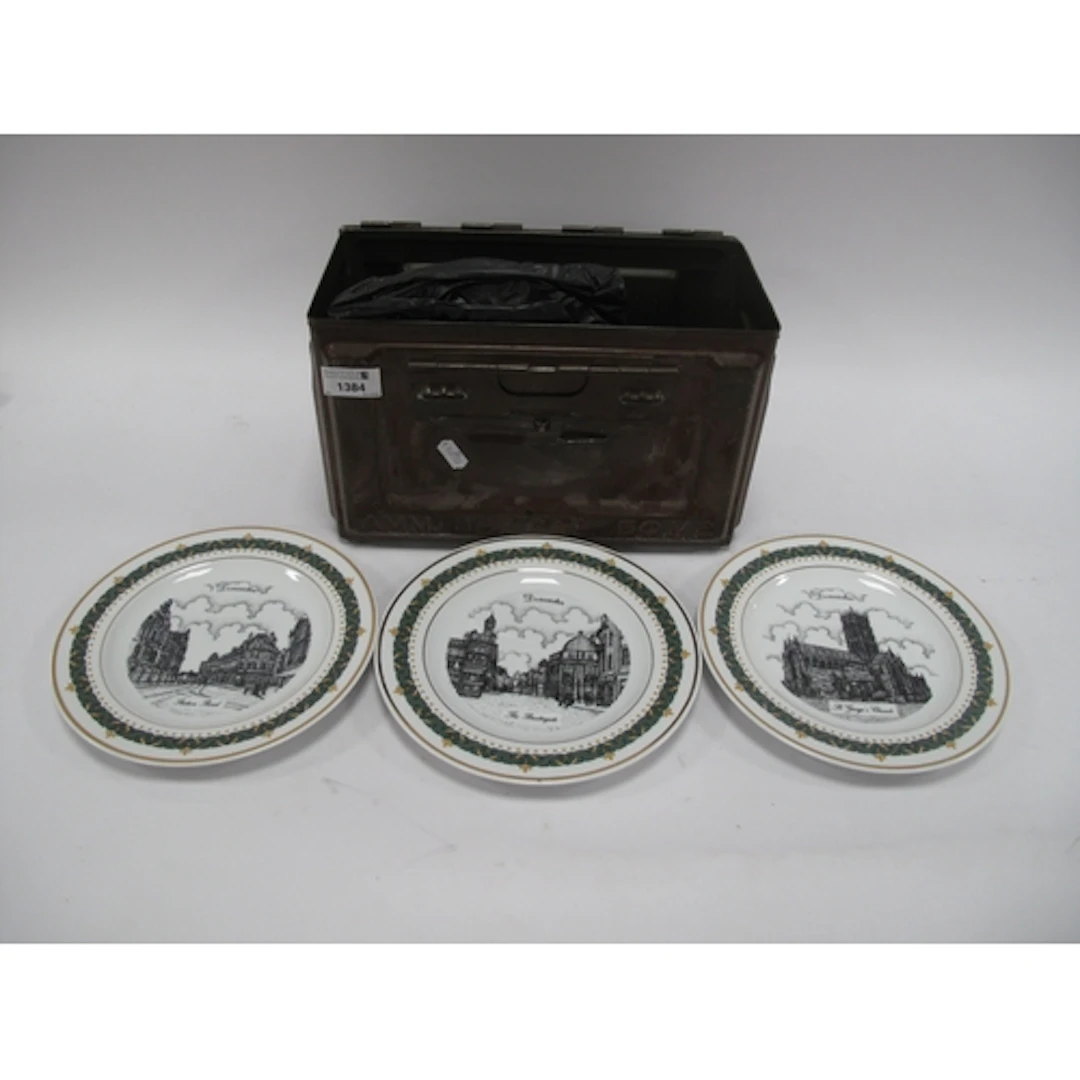 Ceramic Plates, Chinon and Zodiac binoculars, flat iron, pho...