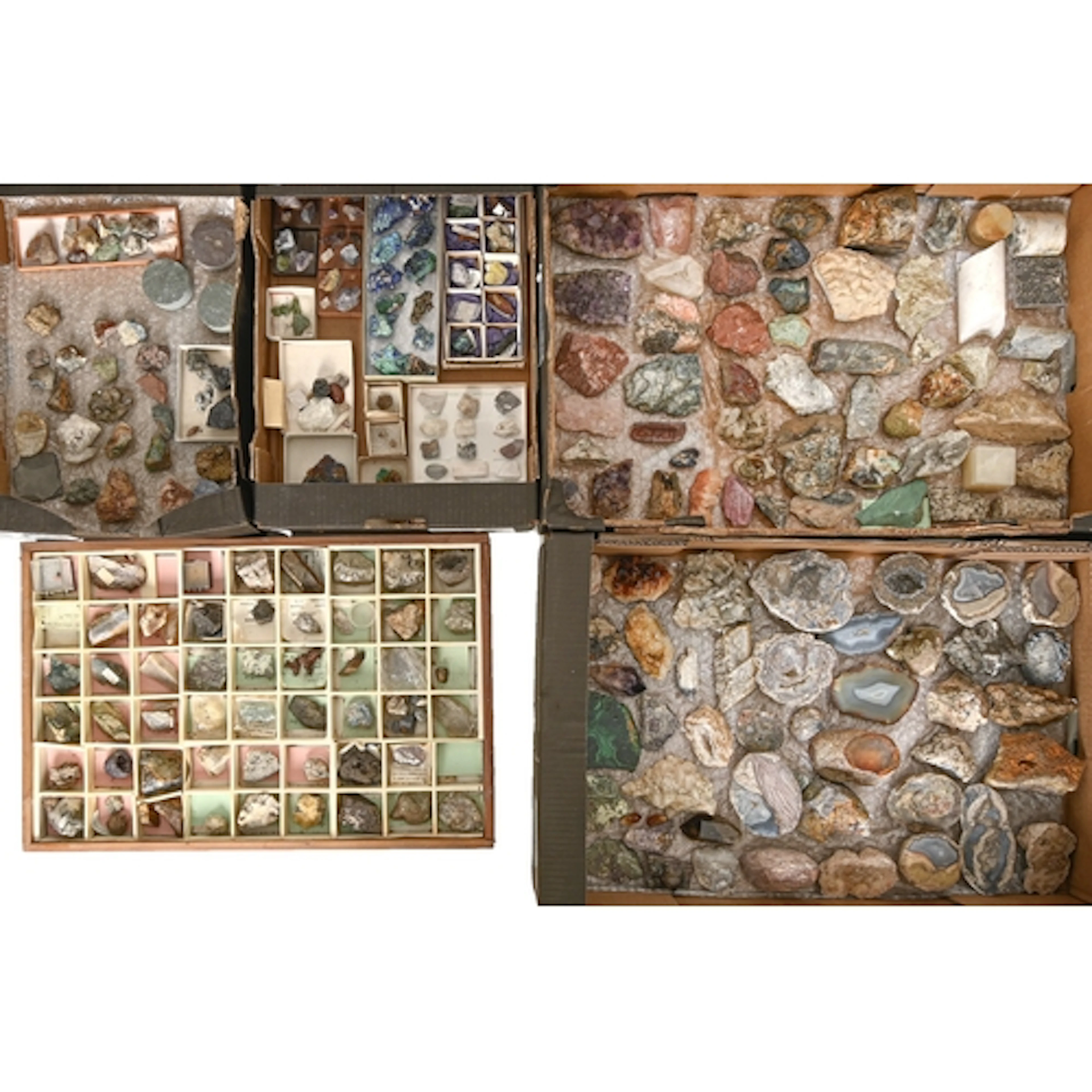 A collection of minerals, including sawn specimens of Agate,...