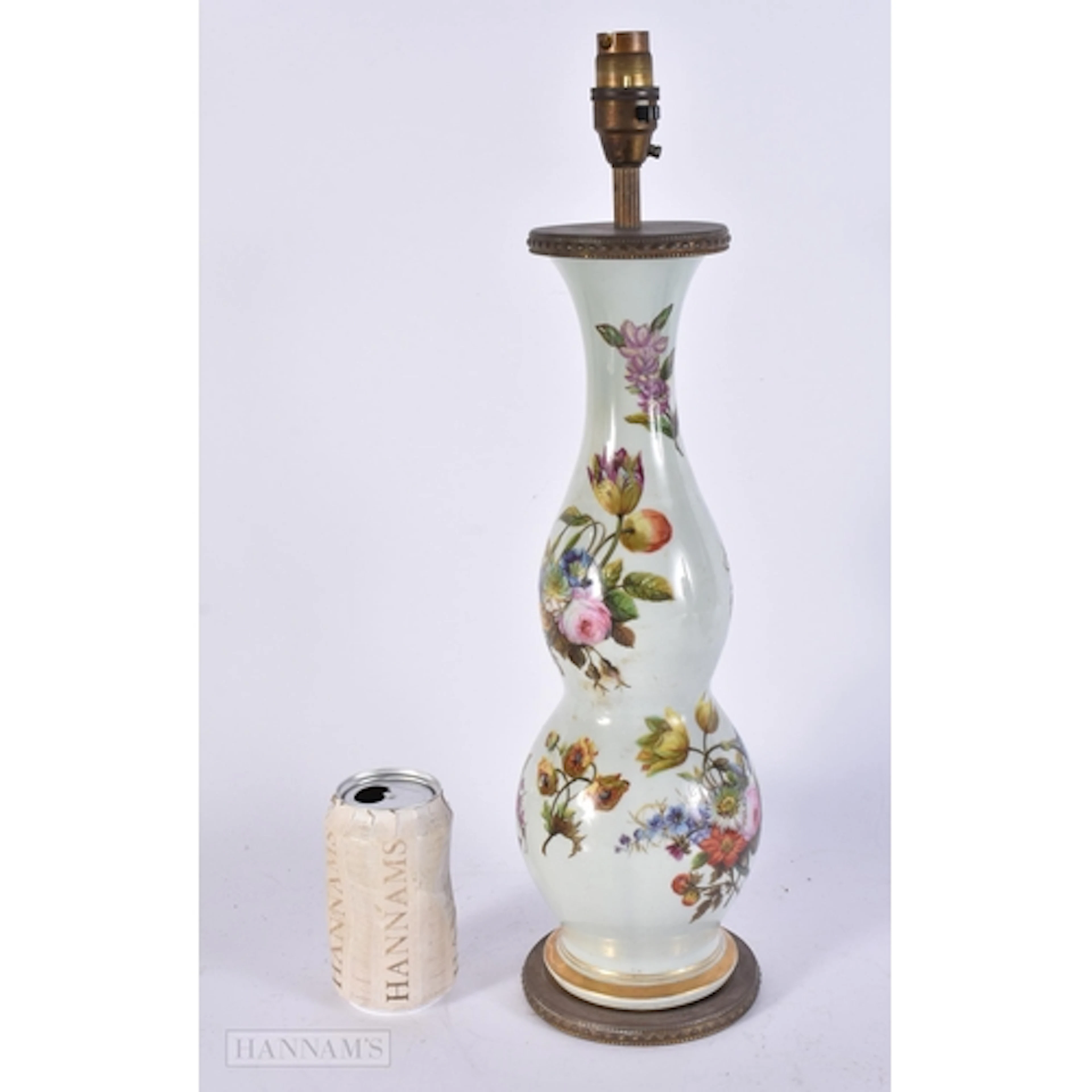 A LARGE 19TH CENTURY FRENCH PORCELAIN LAMP painted with flow...