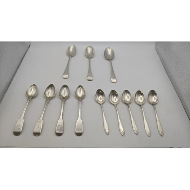 Silver teaspoons to include a set of five William IV example...