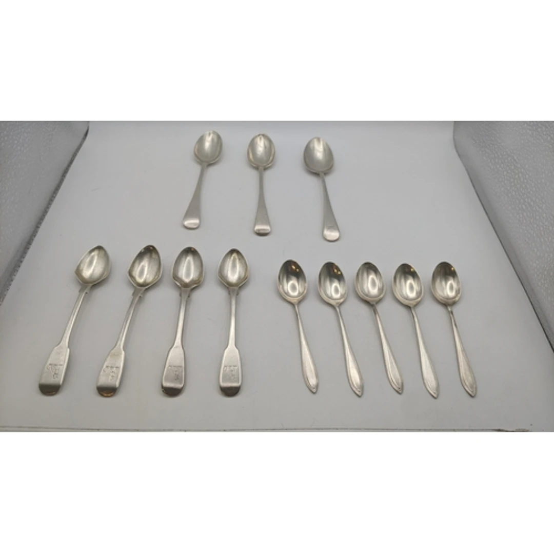 Silver teaspoons to include a set of five William IV example...