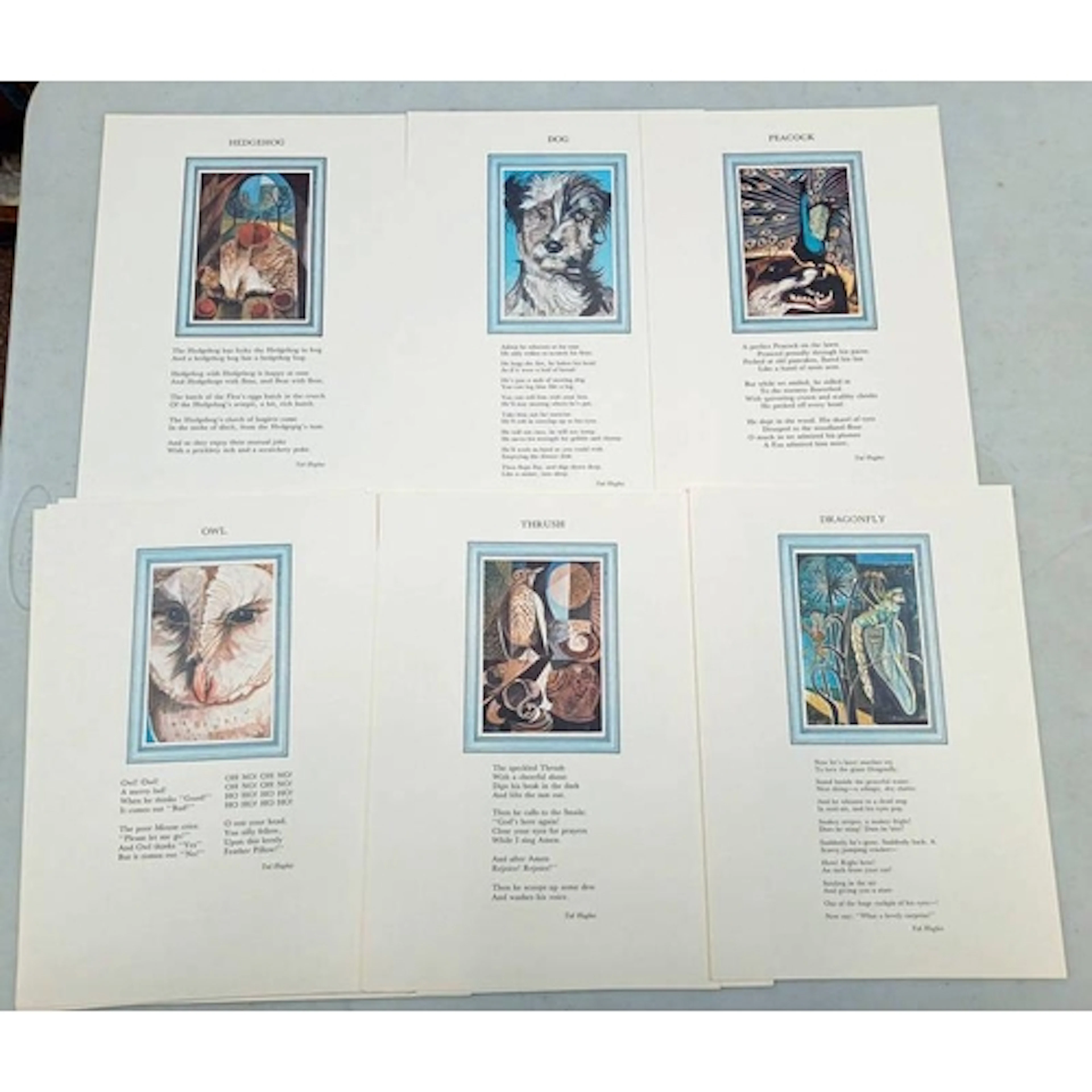 A FOLDER OF LOOSE ILLUSTRATED POEM BROADSIDES BY TED HUGHES,...