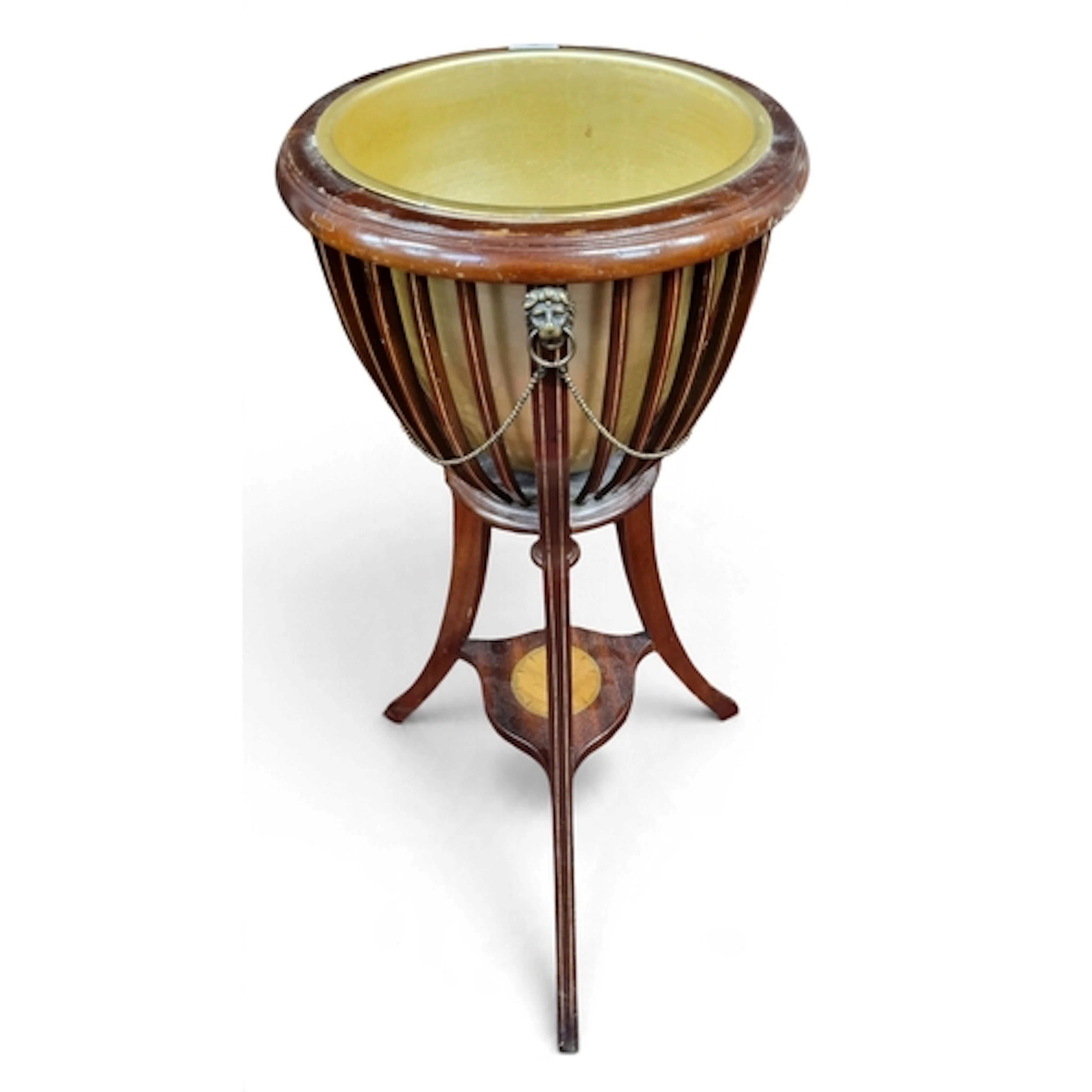An Edwardian Mahogany circular Plant Stand with liner. D 35 ...