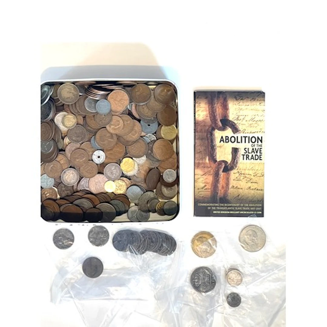 Coins: 1799 George III halfpenny; several silver pieces; 188...