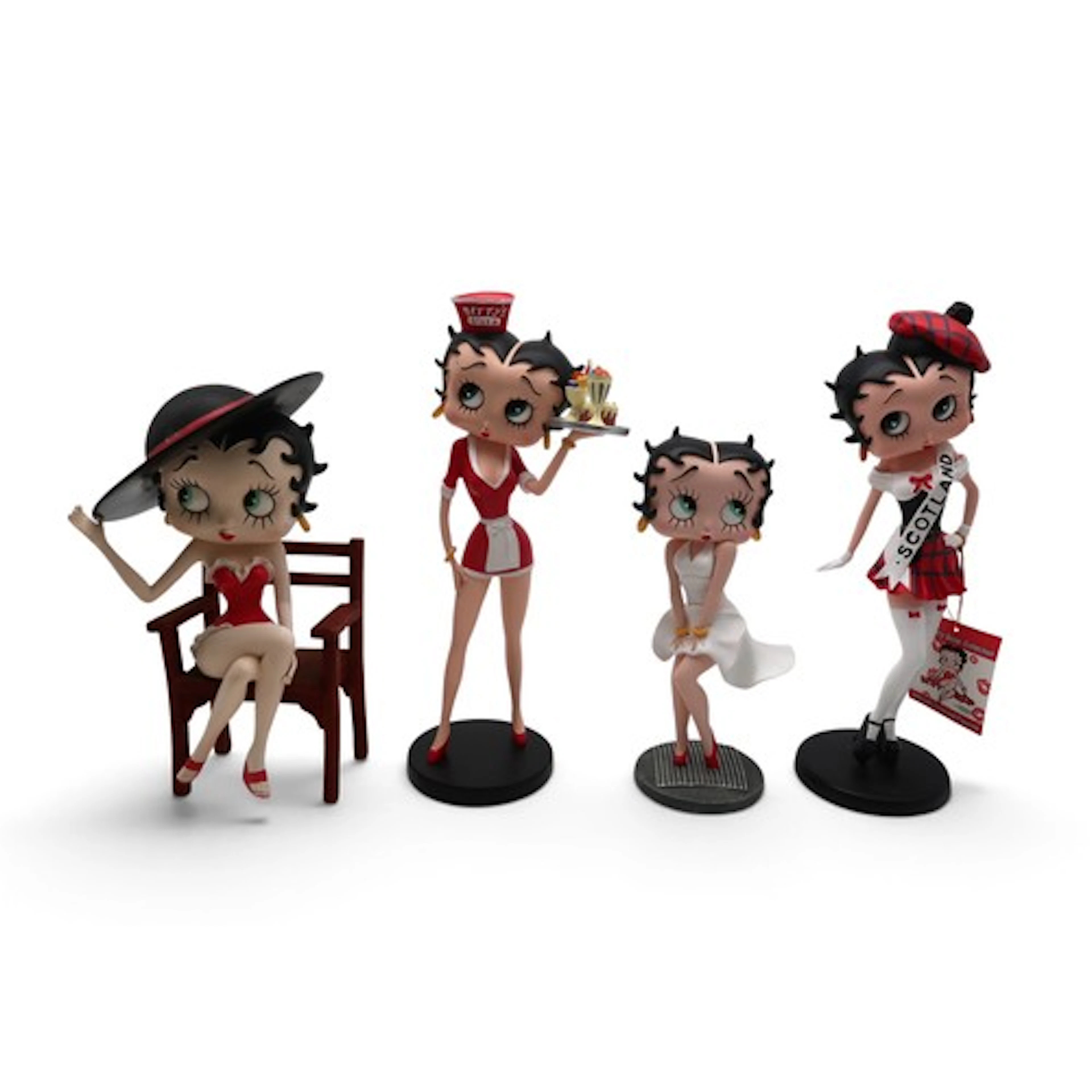 Four Betty Boop resin figures including Diner Waitress, Cool...