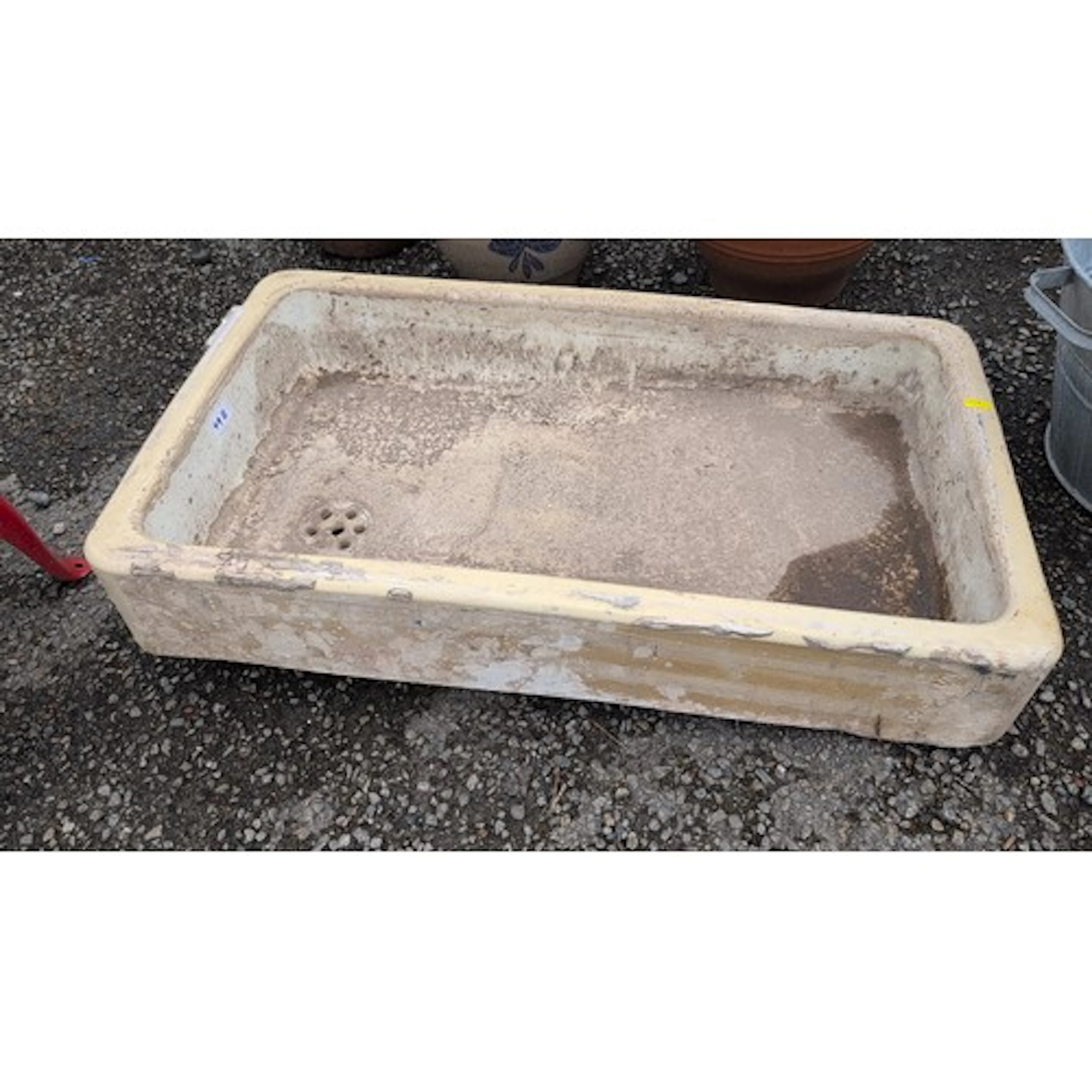 Ceramic rectangular sink/planter, the interior with an integ...