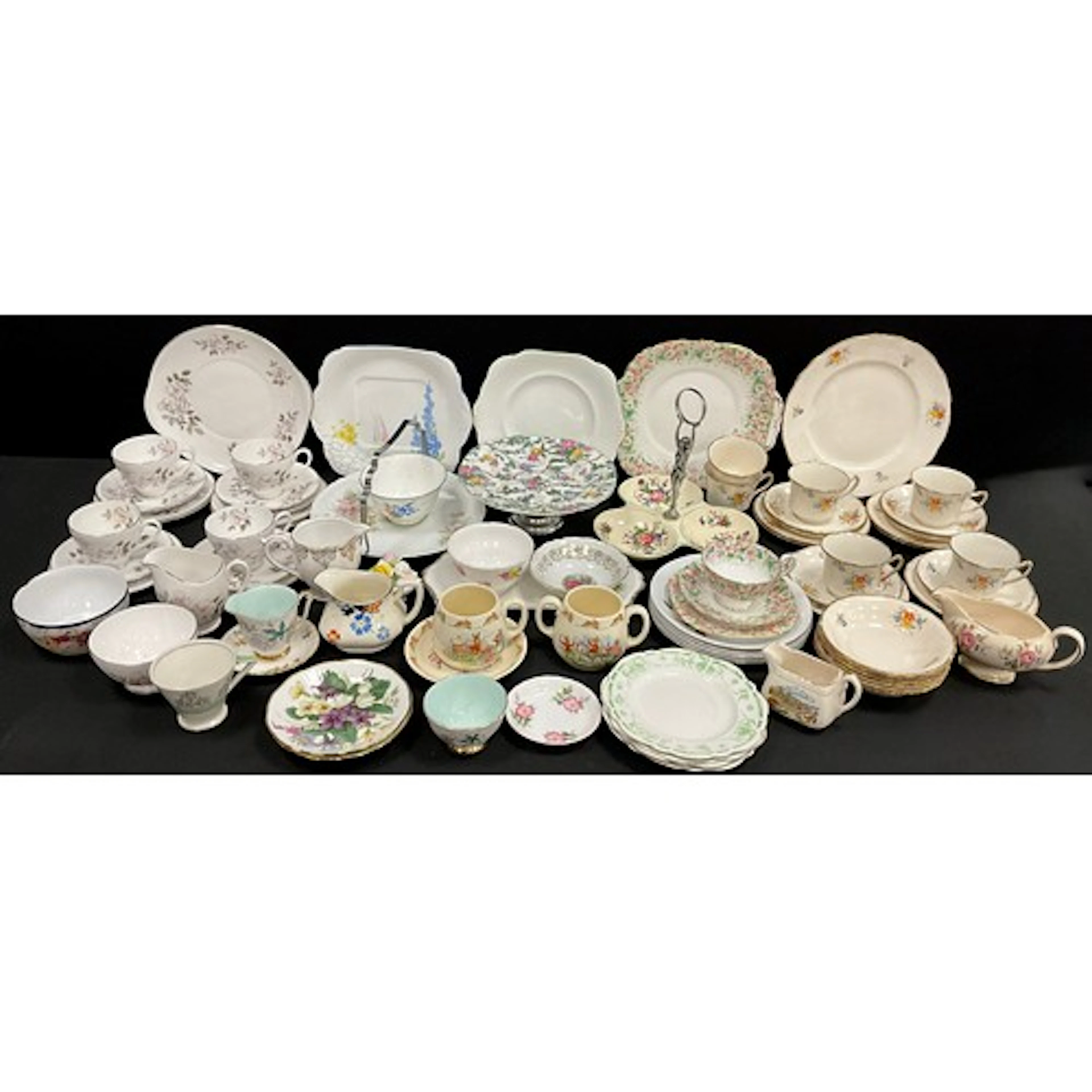 Ceramic tea wares - Royal Adderley Silver Rose pattern tea s...