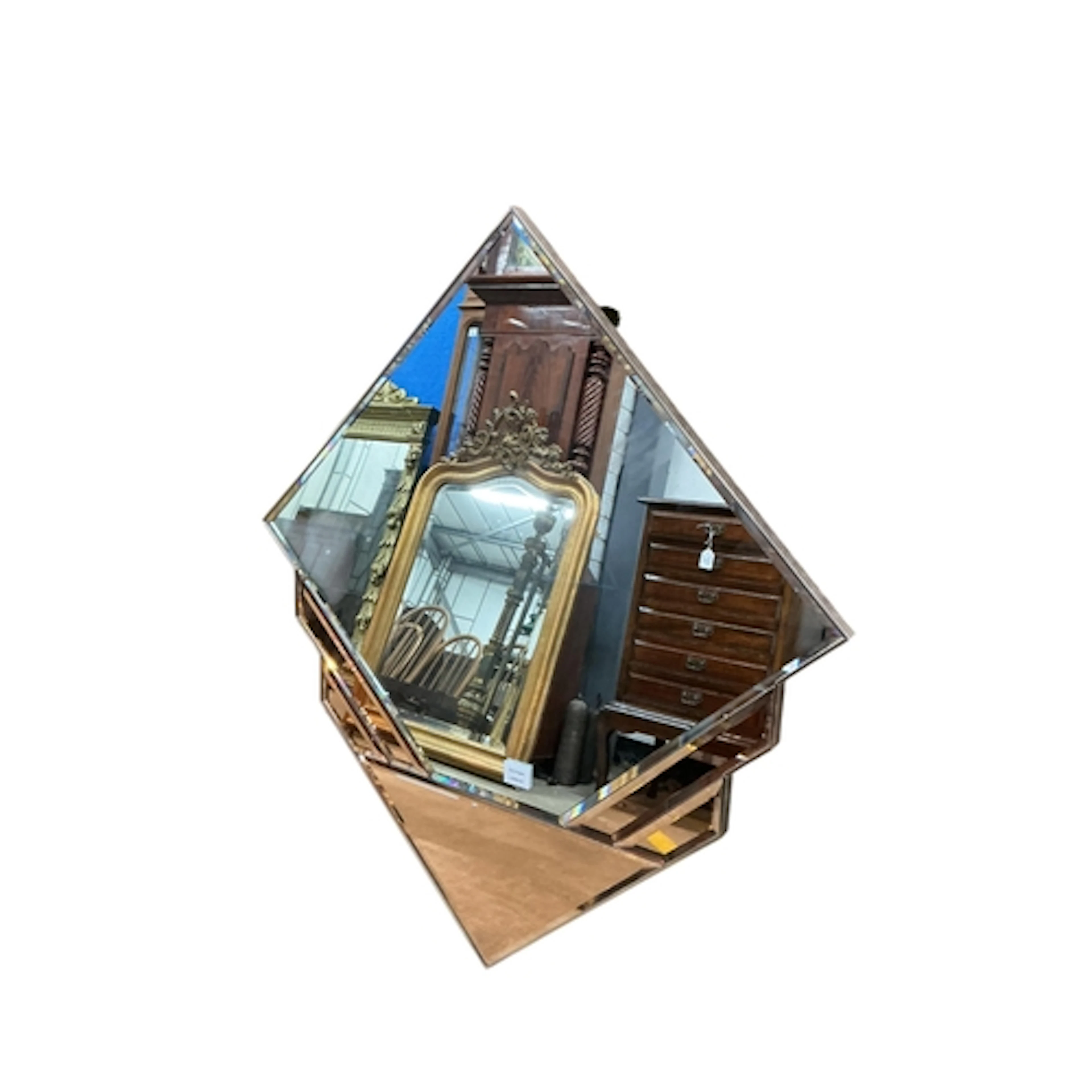 An Art Deco style clear and amber glass wall mirror, width 7...