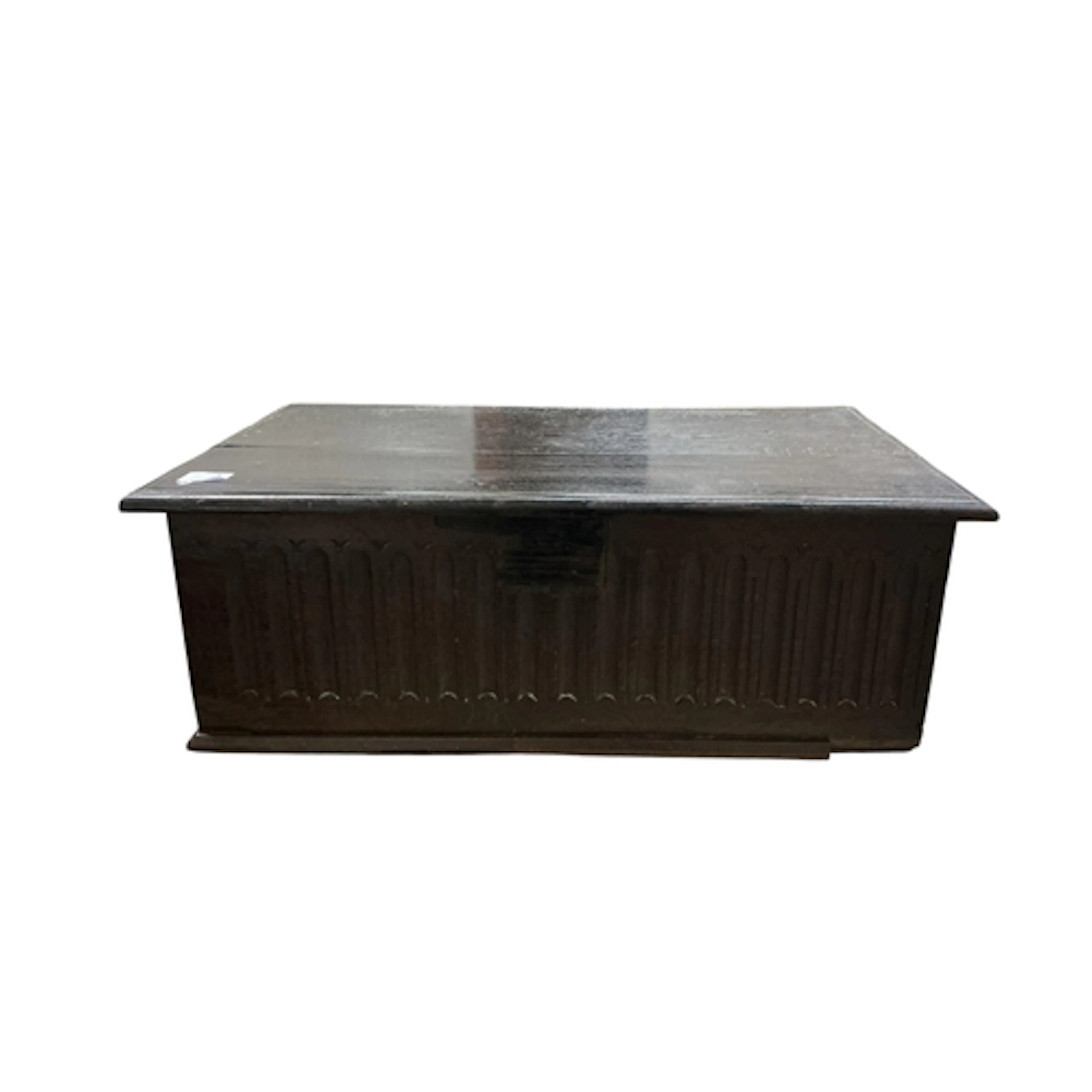 An 18th century carved oak Bible box, width 74cm, depth 44cm...