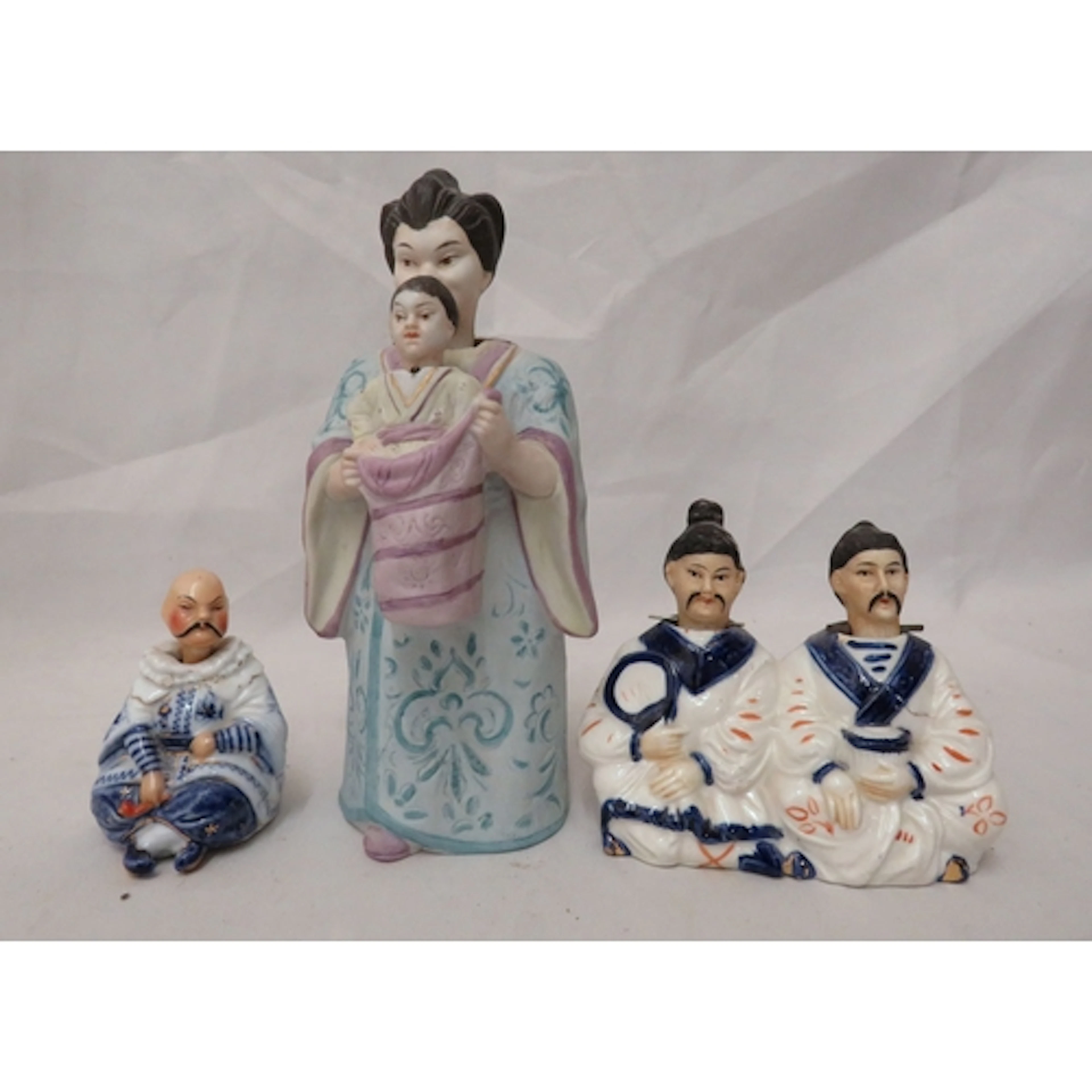 3 Bisque Antique German Style Nodding Head Figurines Orienta...