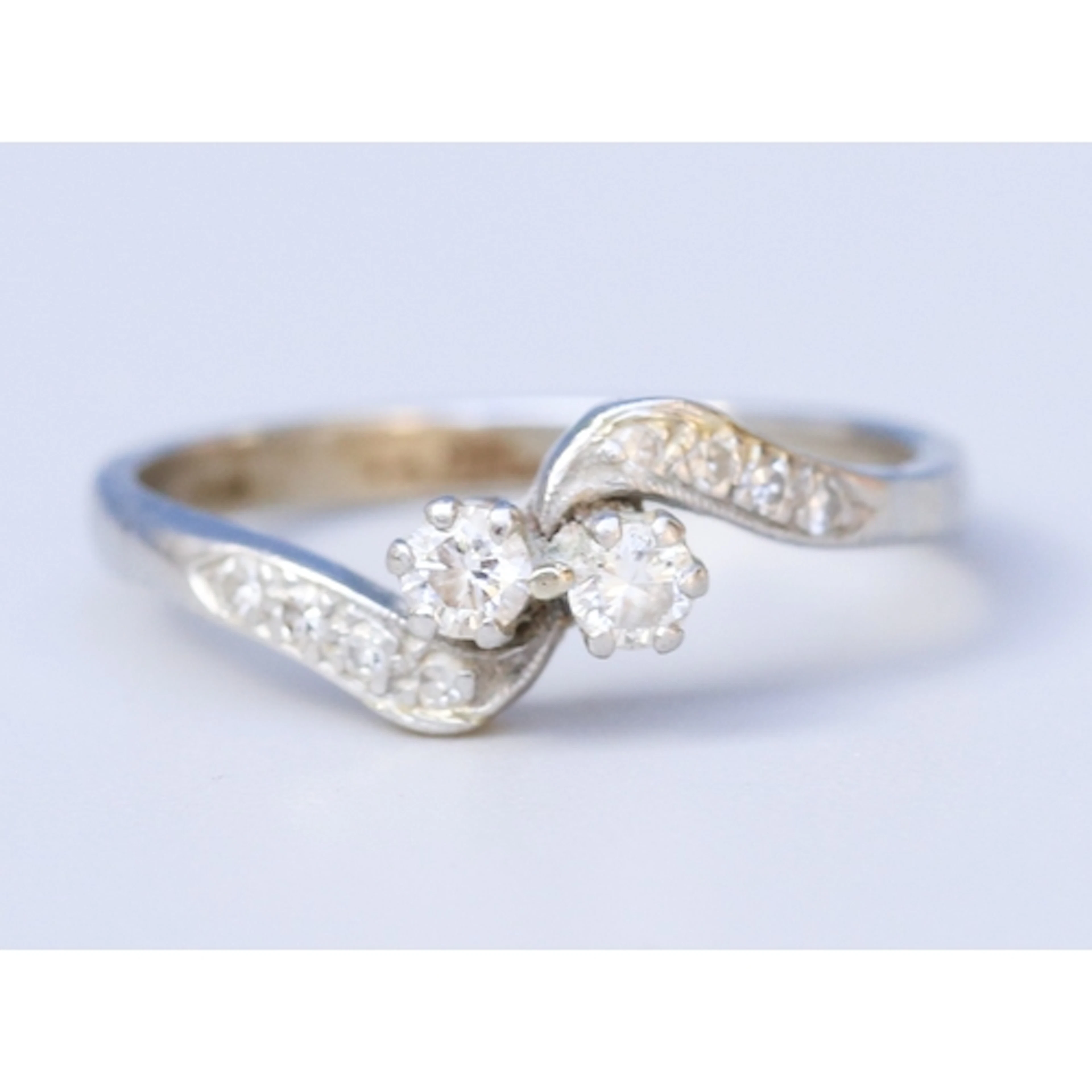 Diamond Twin Stone Set Ribbon Form Ring with Further Diamond...