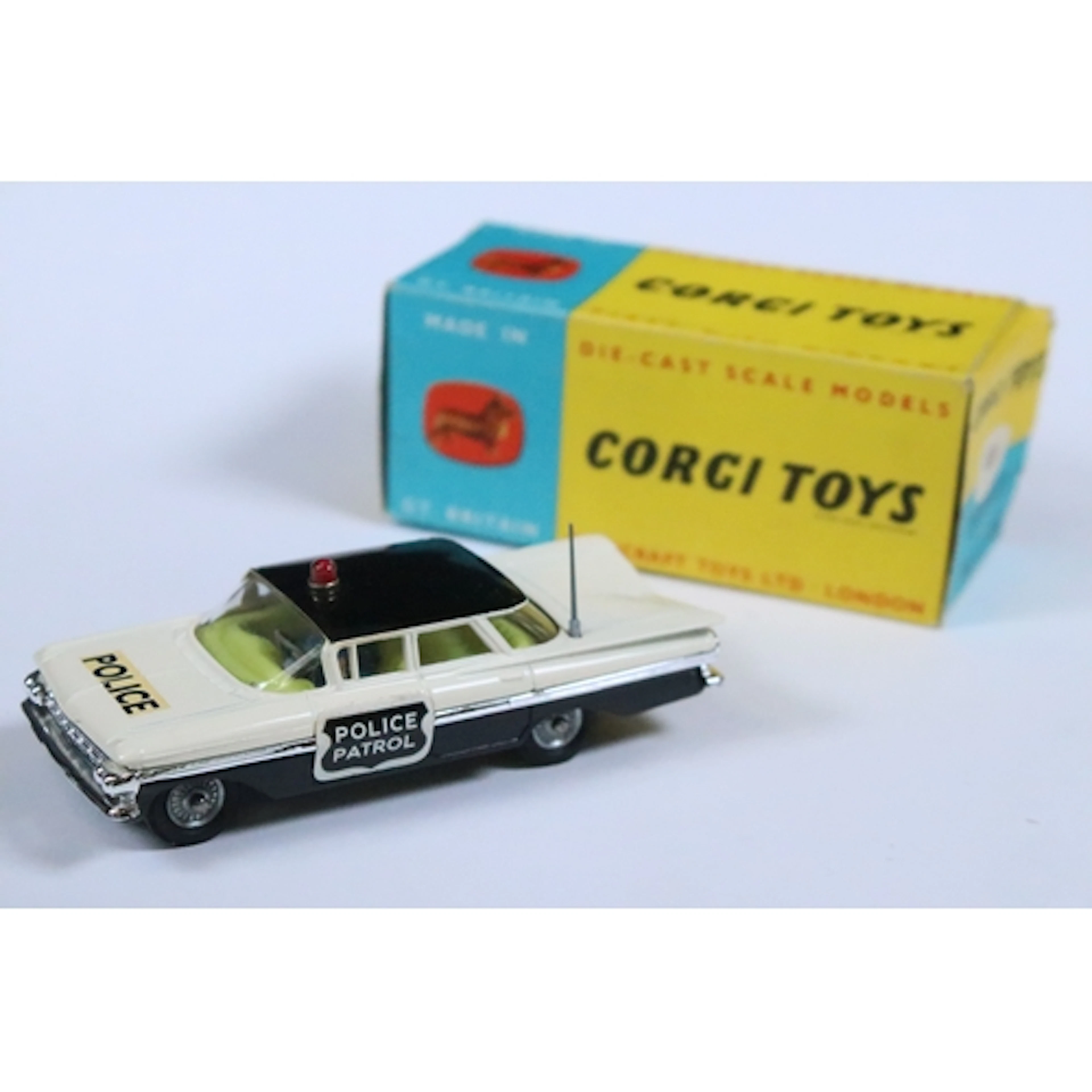 Boxed Corgi 481 Chevrolet Police Car diecast model in two to...
