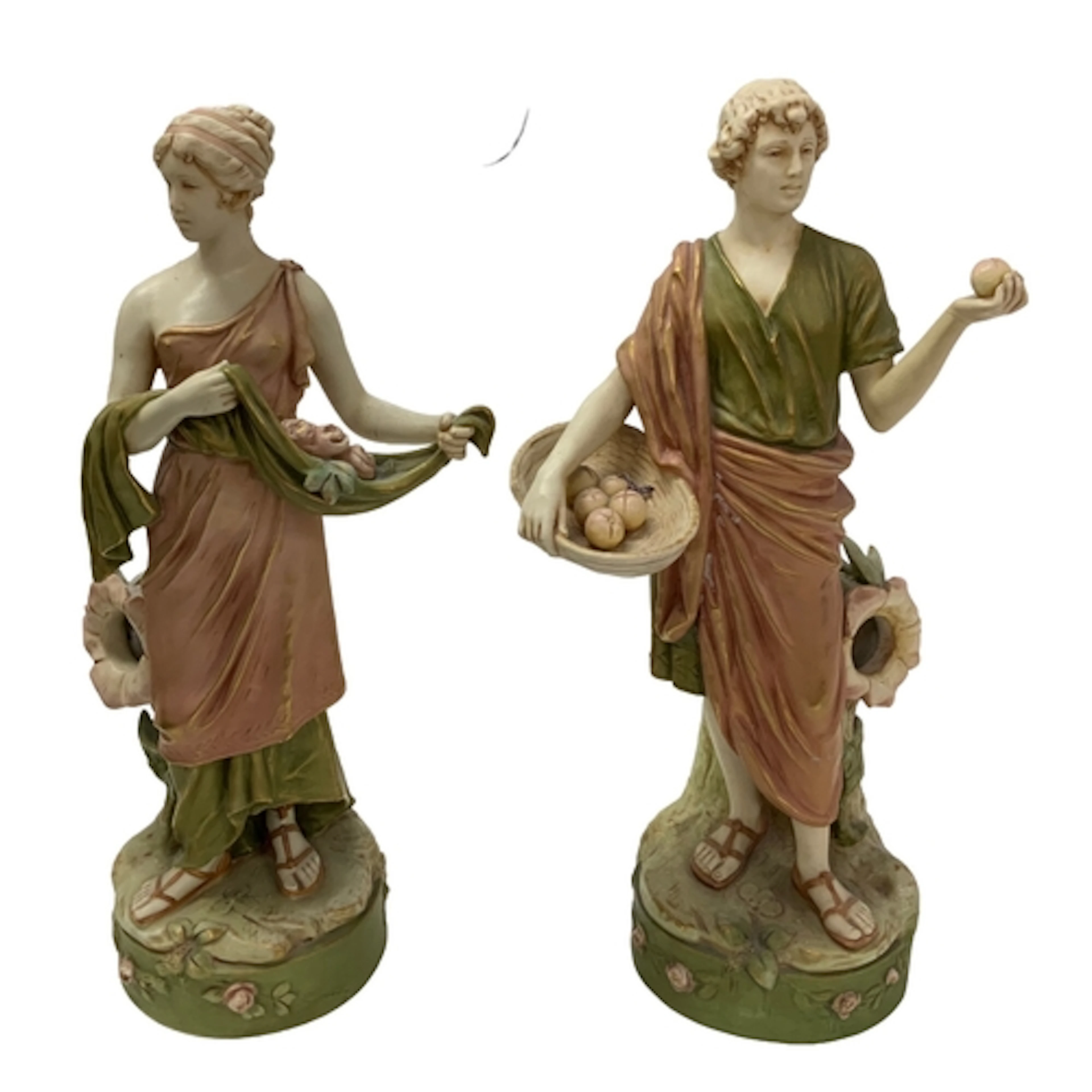 A pair of Royal Dux porcelain figural lamps bases, some rest...