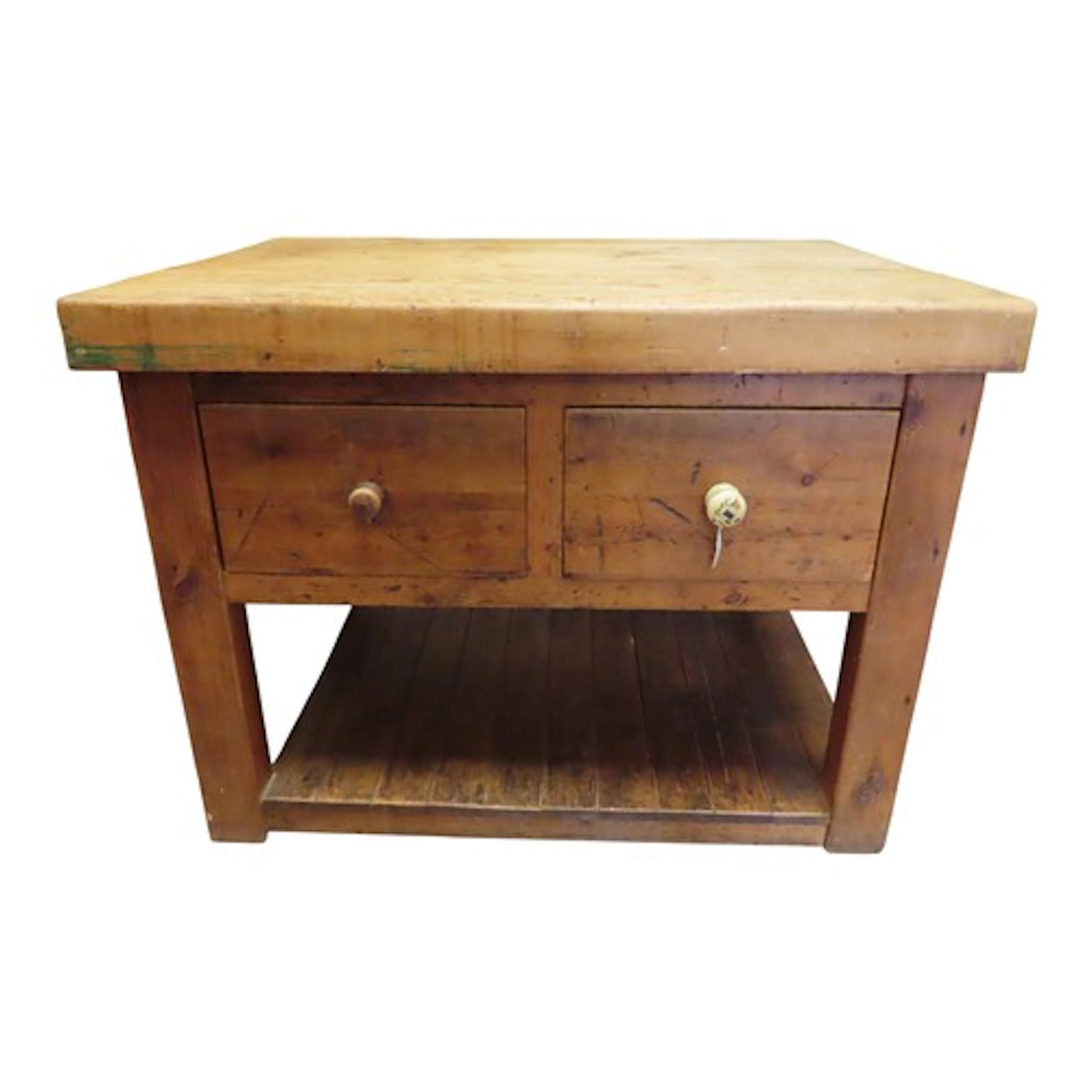 A substantial pine farmhouse kitchen work table with rectang...